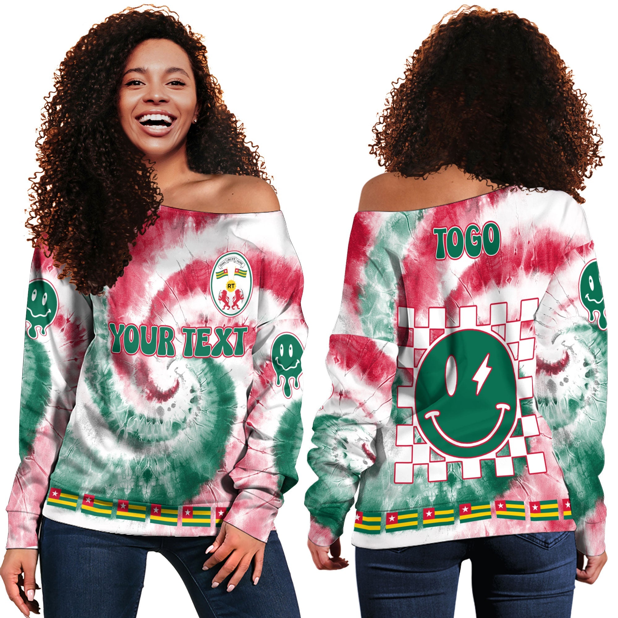 Togo Women Off Shoulder Sweatshirt Custom Tie Dye Style 2