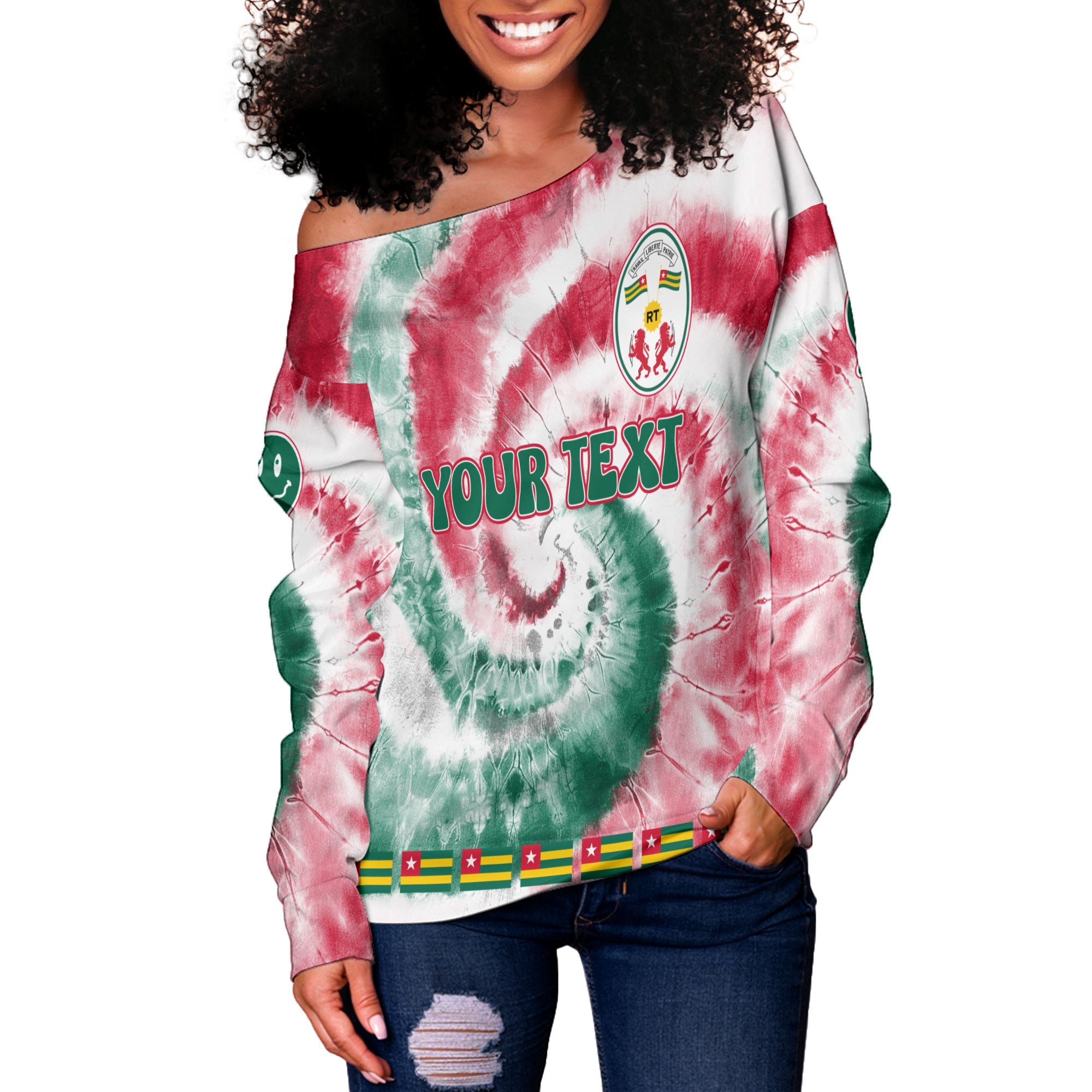 Togo Women Off Shoulder Sweatshirt Custom Tie Dye Style 3