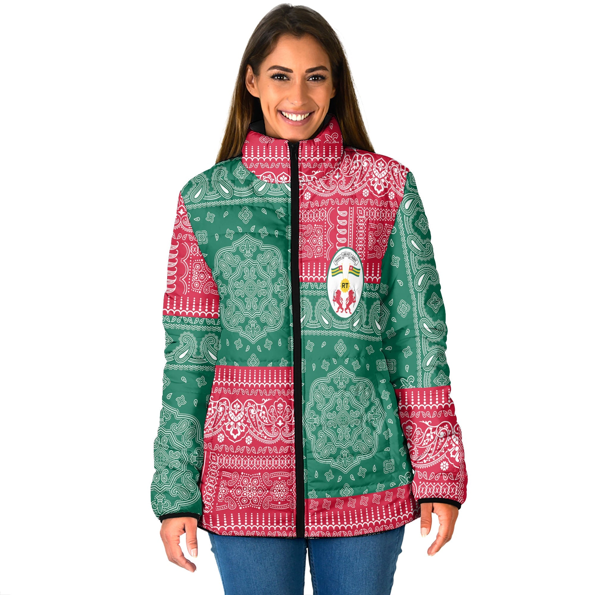 Togo Women Padded Jacket Flag And Paisley Basic Style 1