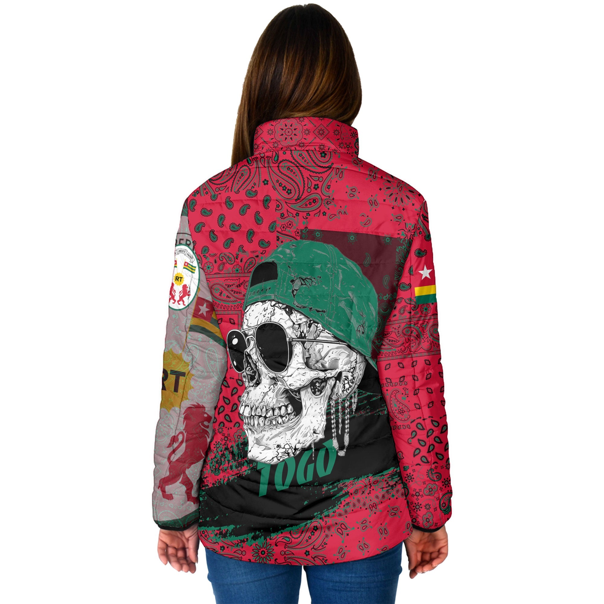 Togo Women Padded Jacket Paisley Flag And Skull Style 2