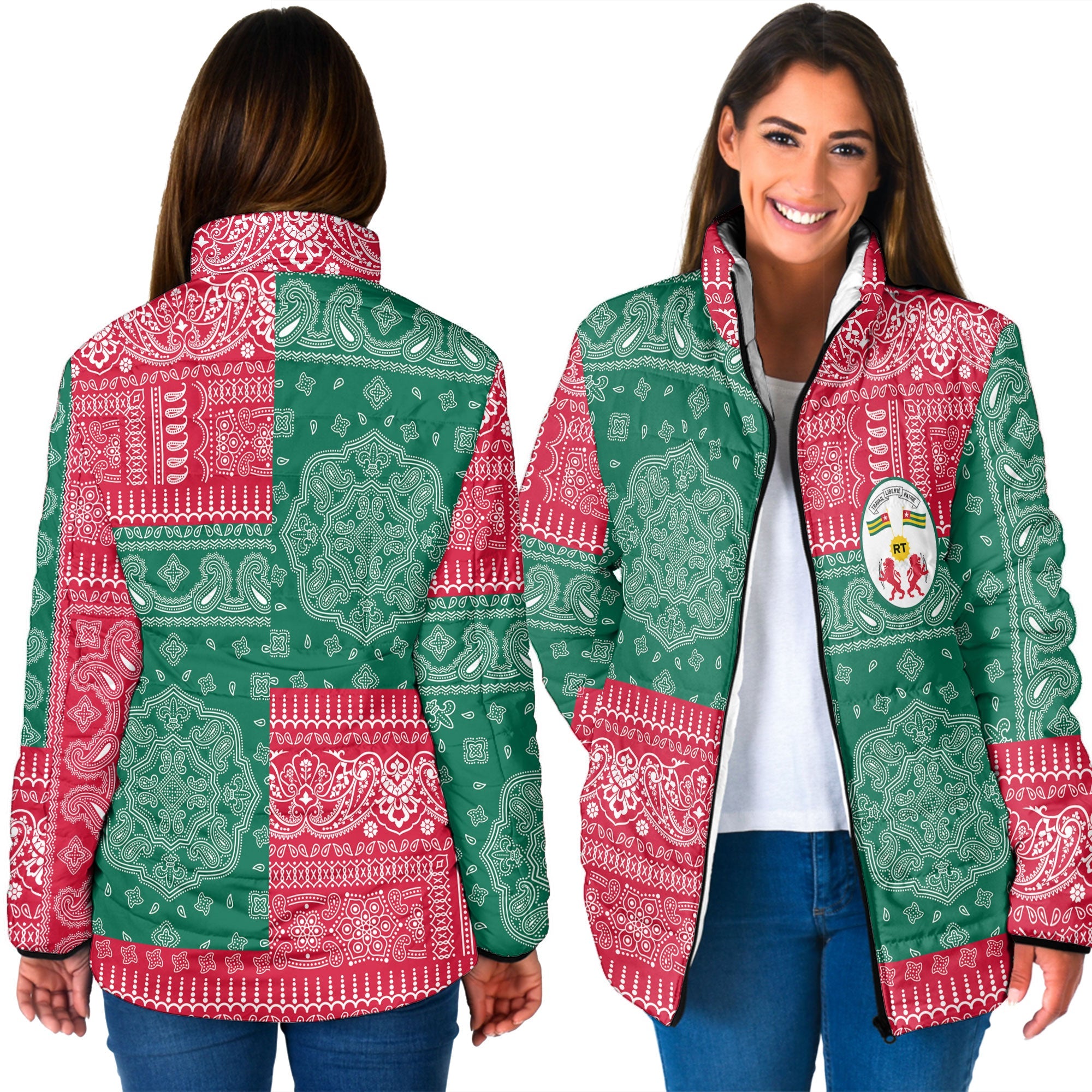 Togo Women Padded Jacket Flag And Paisley Basic Style 3