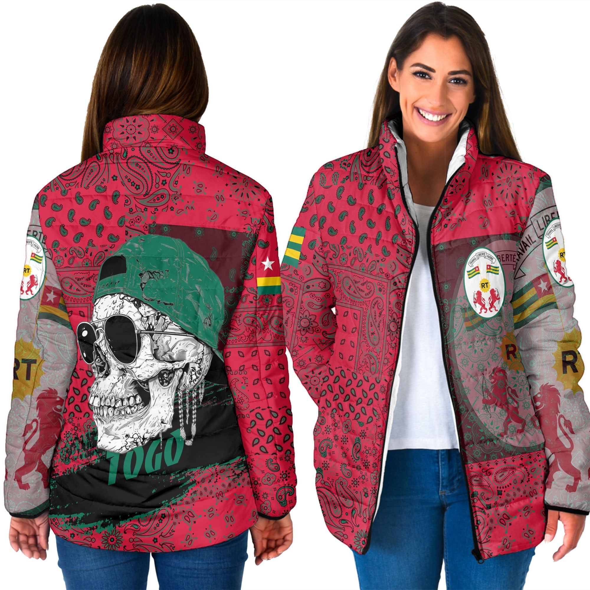 Togo Women Padded Jacket Paisley Flag And Skull Style 3