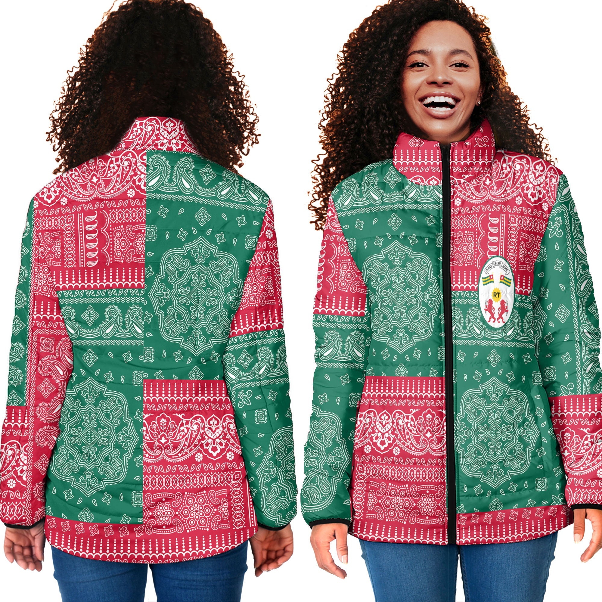 Togo Women Padded Jacket Flag And Paisley Basic Style 4