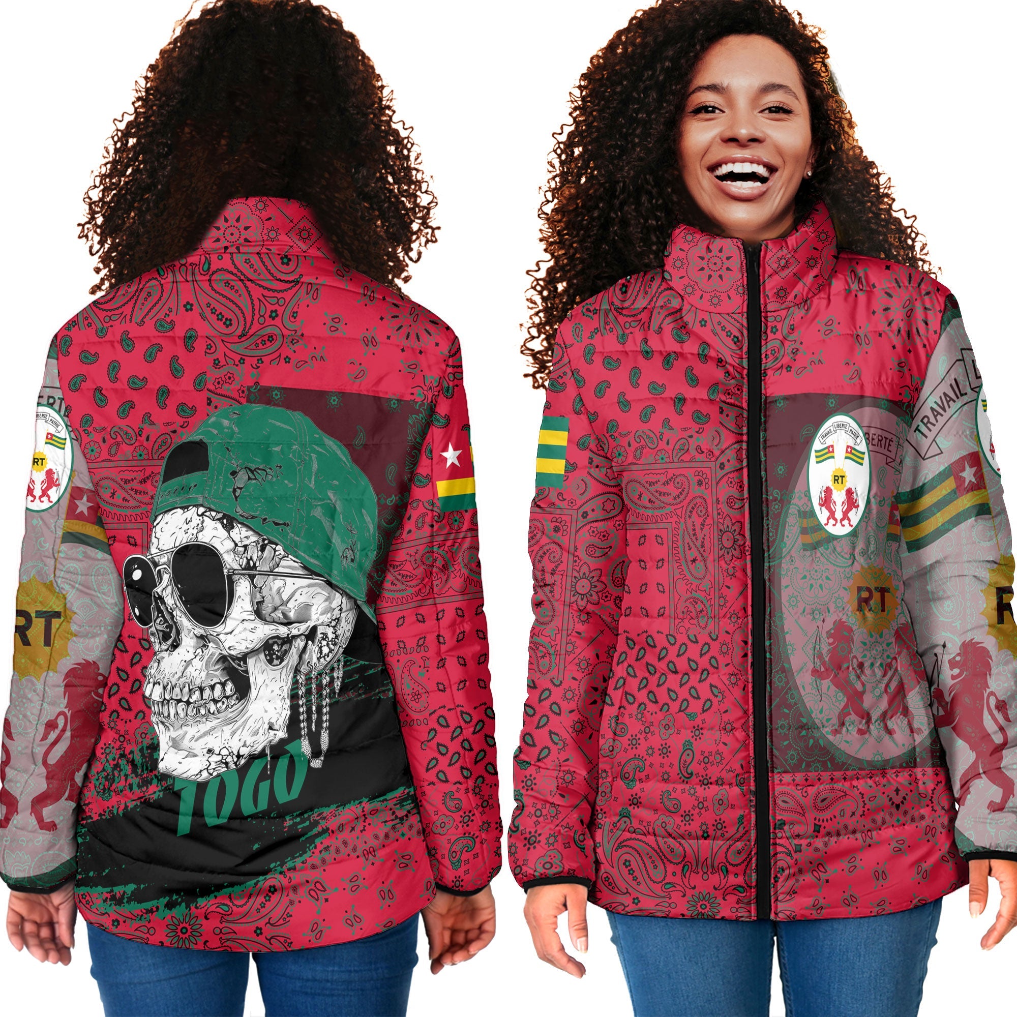 Togo Women Padded Jacket Paisley Flag And Skull Style 4