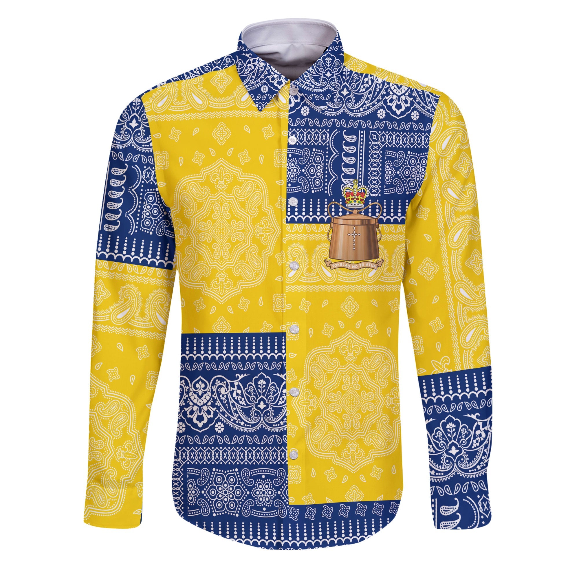 Tokelau Long Sleeve Button Shirt Flag And Paisley Basic Style 1