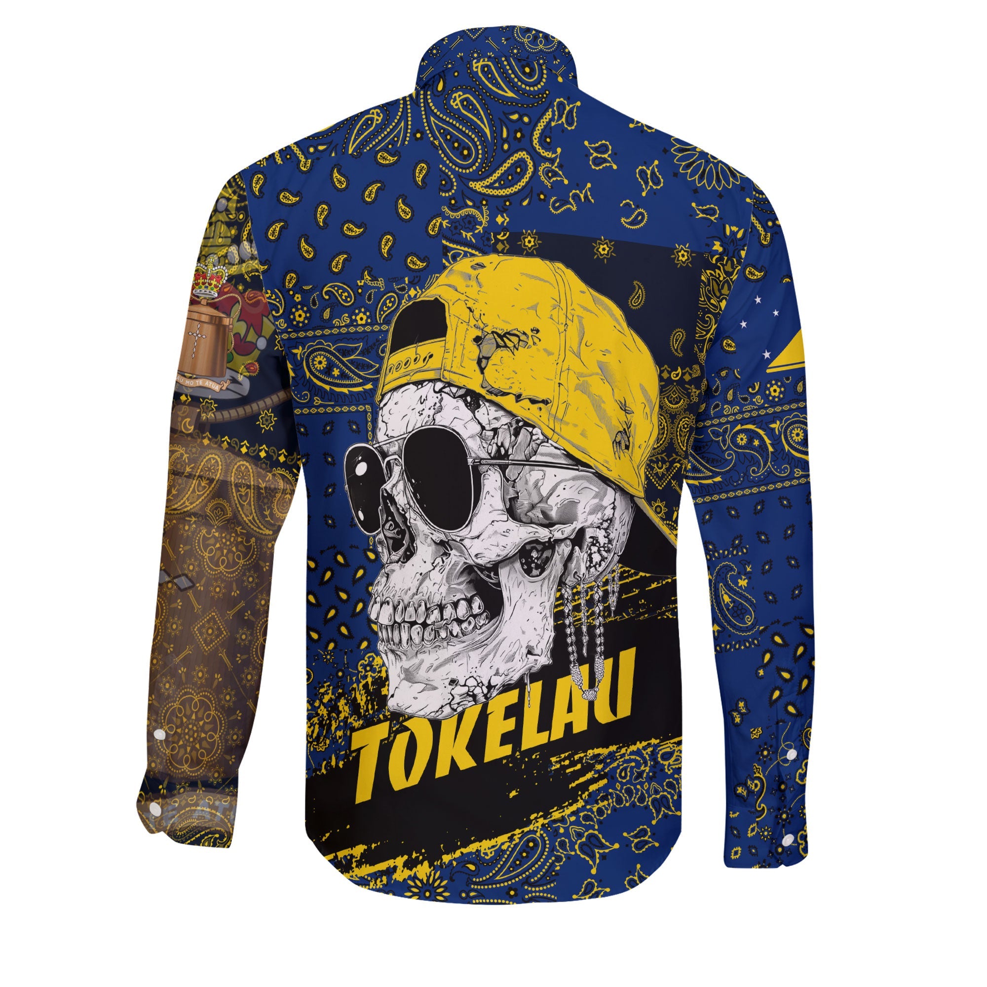 Tokelau Long Sleeve Button Shirt Paisley Flag And Skull Style 2