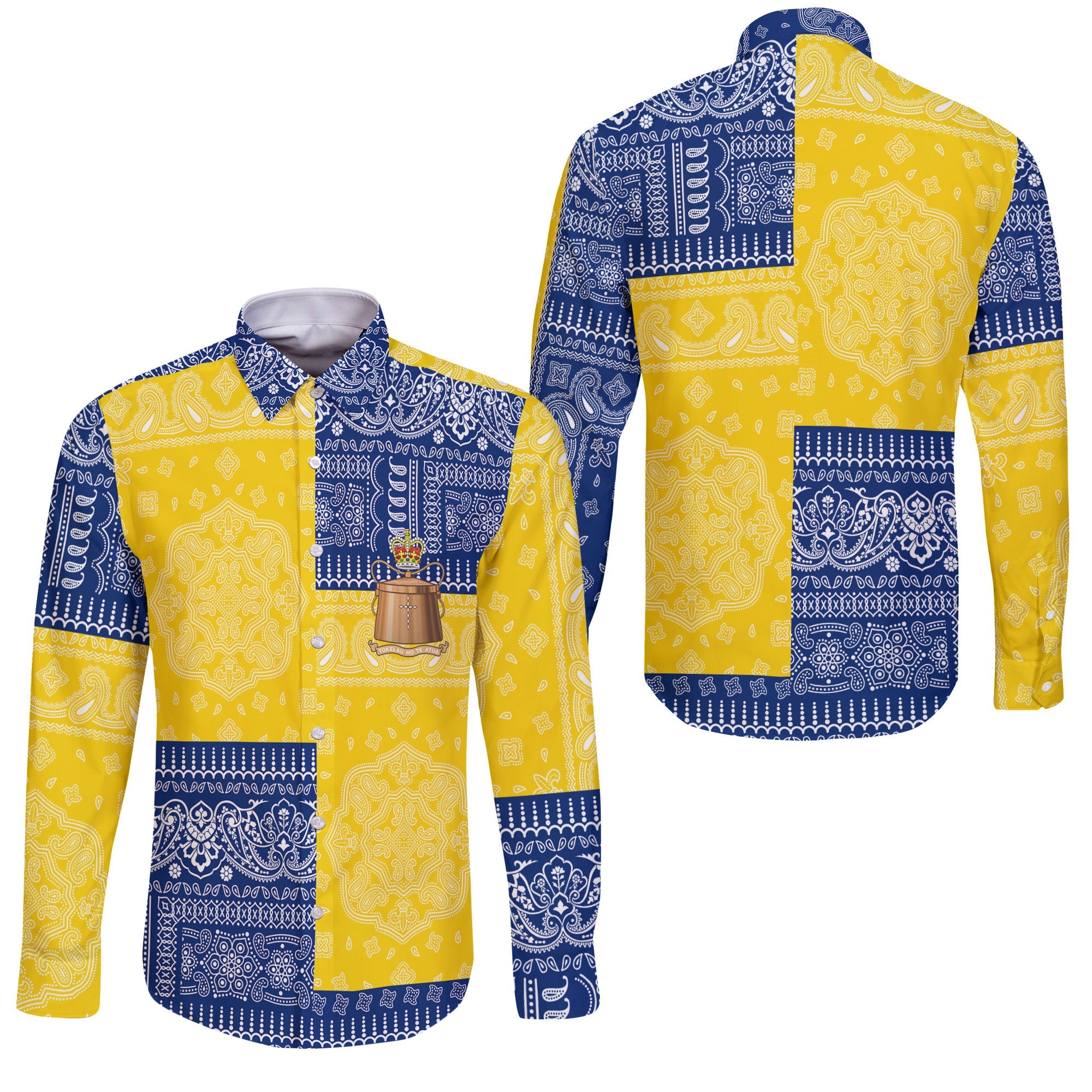 Tokelau Long Sleeve Button Shirt Flag And Paisley Basic Style 3