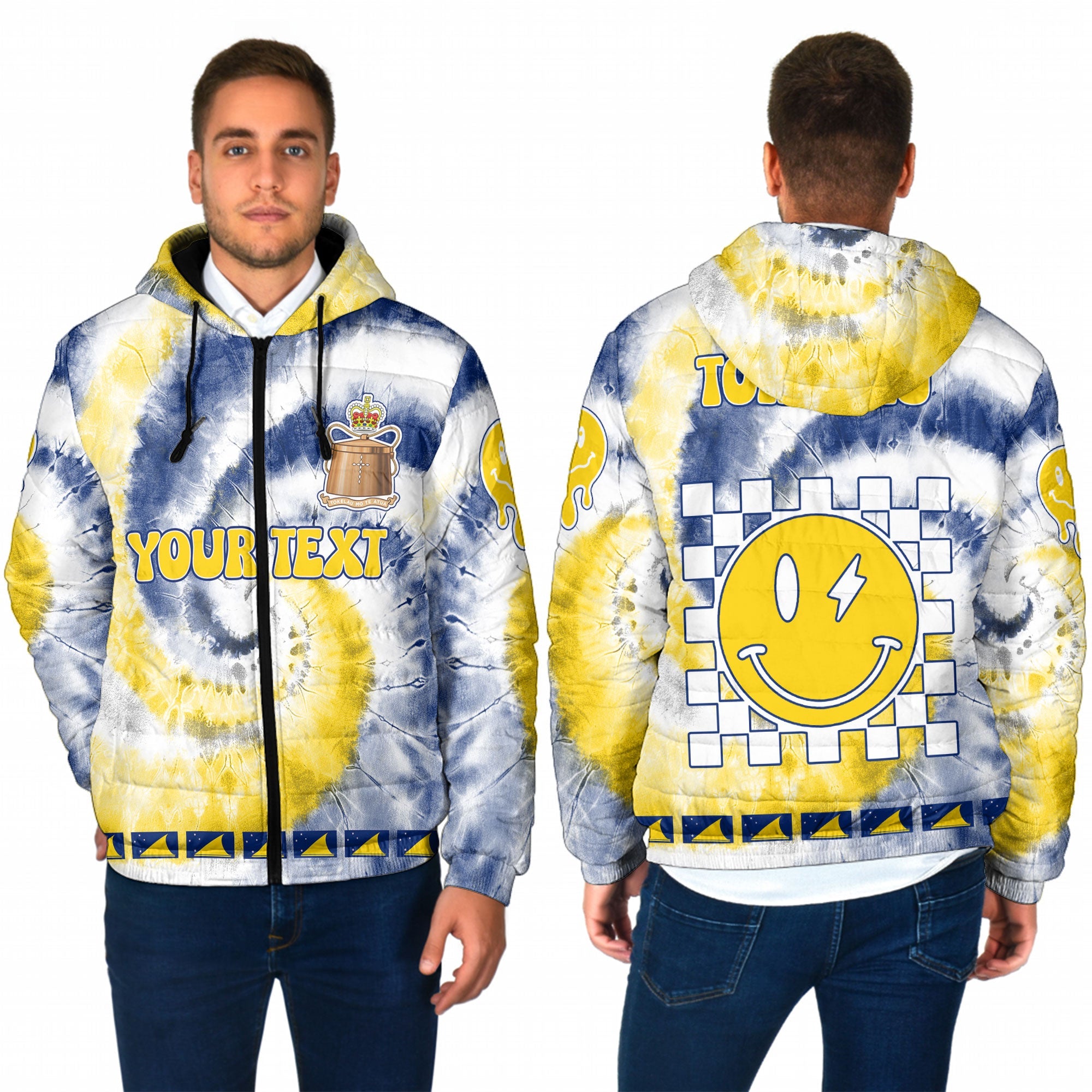 Tokelau Men Hooded Padded Jacket Custom Tie Dye Style 1