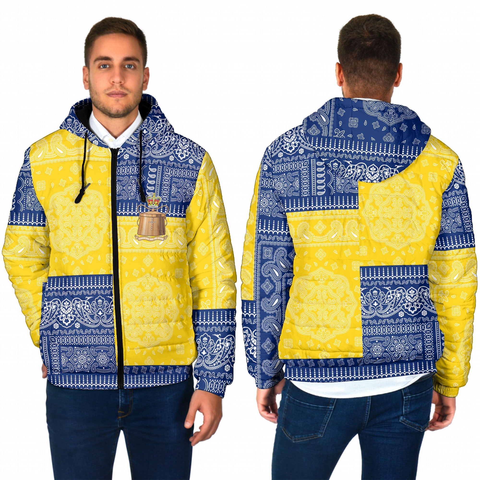 Tokelau Men Hooded Padded Jacket Flag And Paisley Basic Style 1