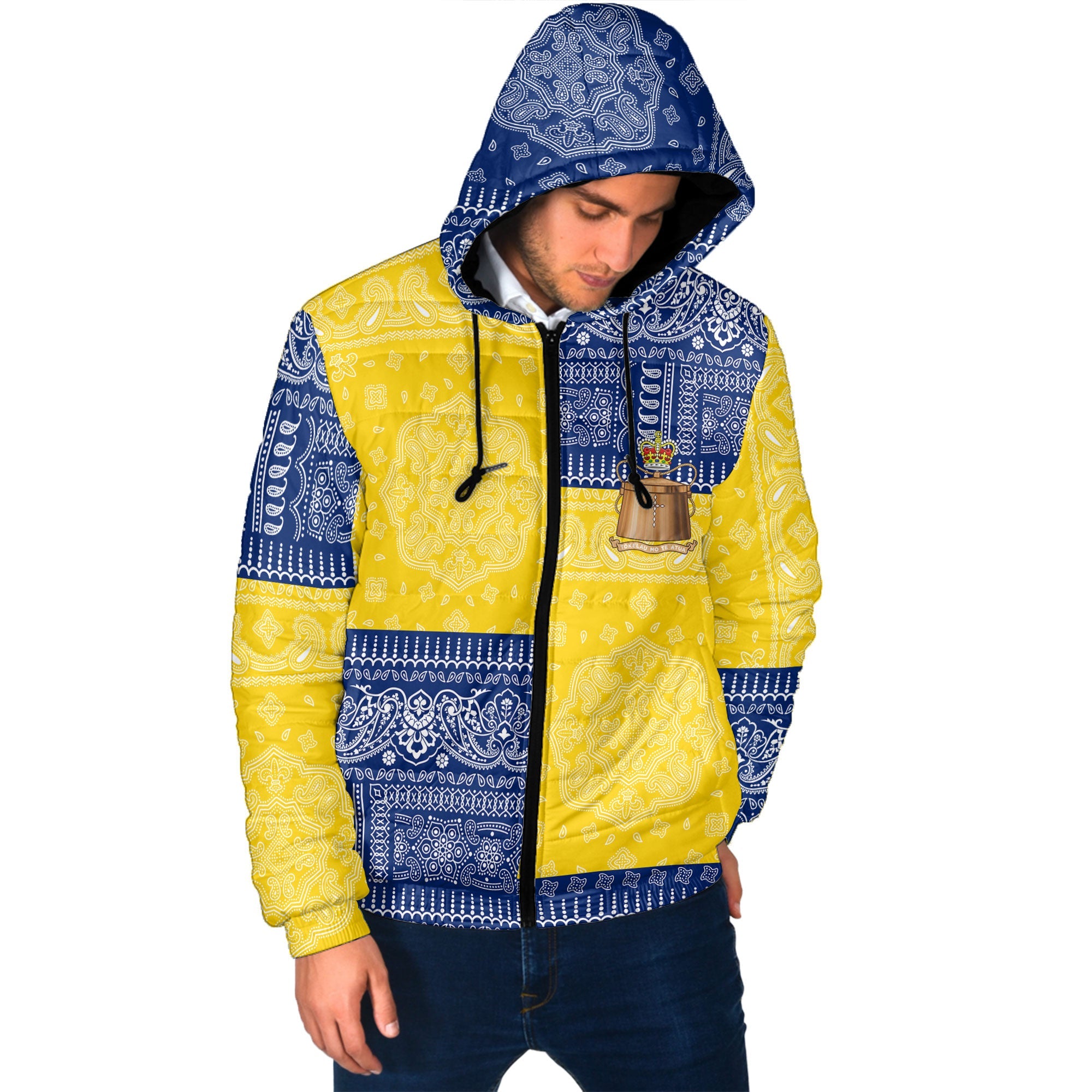 Tokelau Men Hooded Padded Jacket Flag And Paisley Basic Style 2