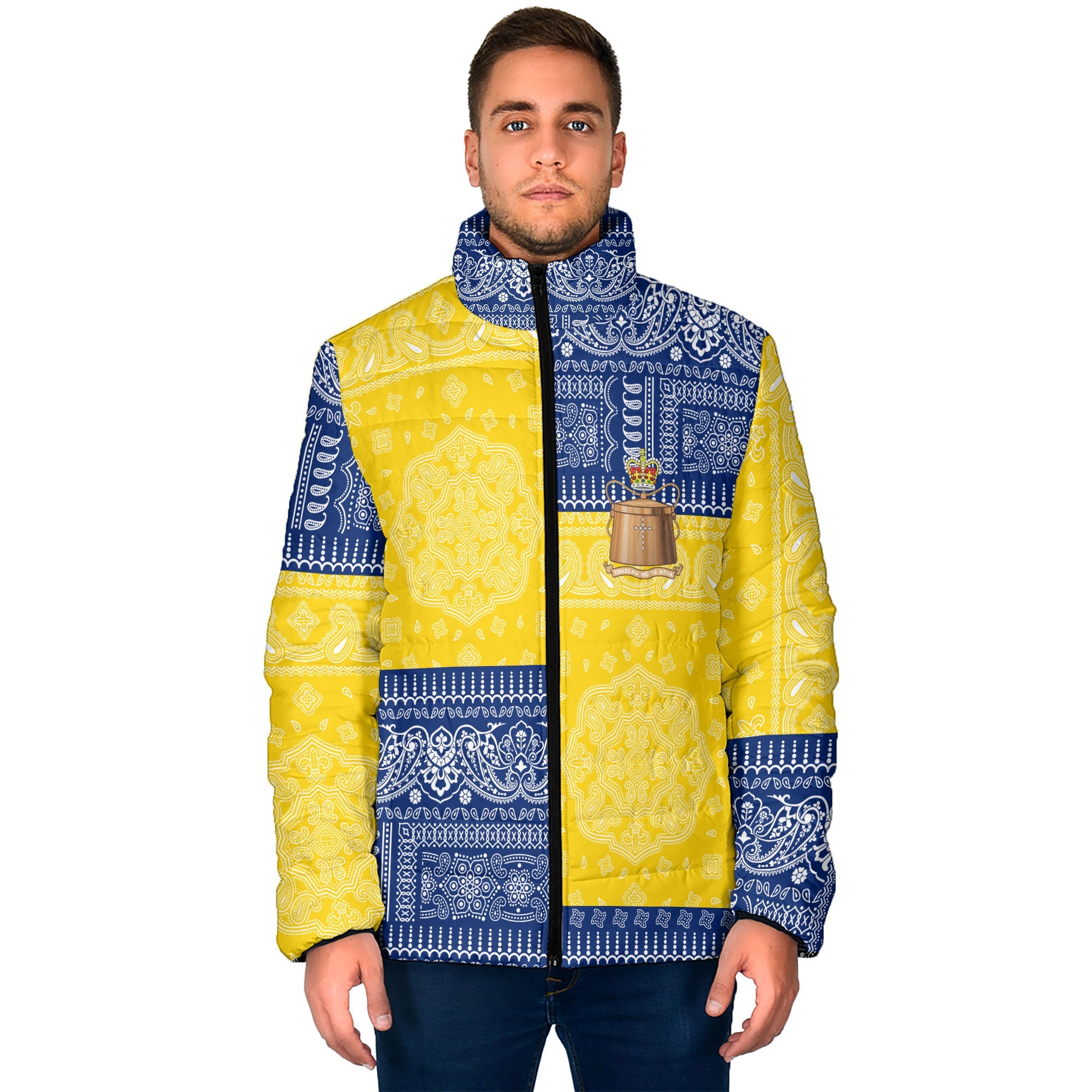 Tokelau Men Padded Jacket Flag And Paisley Basic Style 1