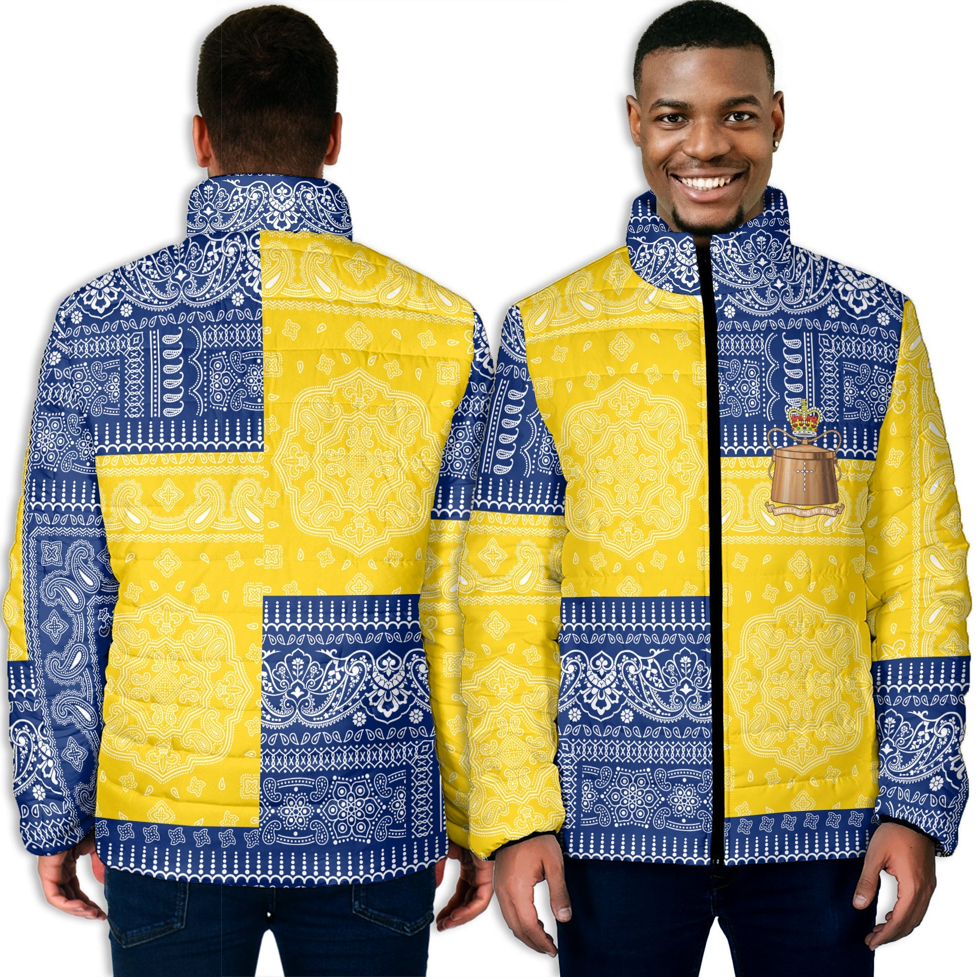 Tokelau Men Padded Jacket Flag And Paisley Basic Style 3