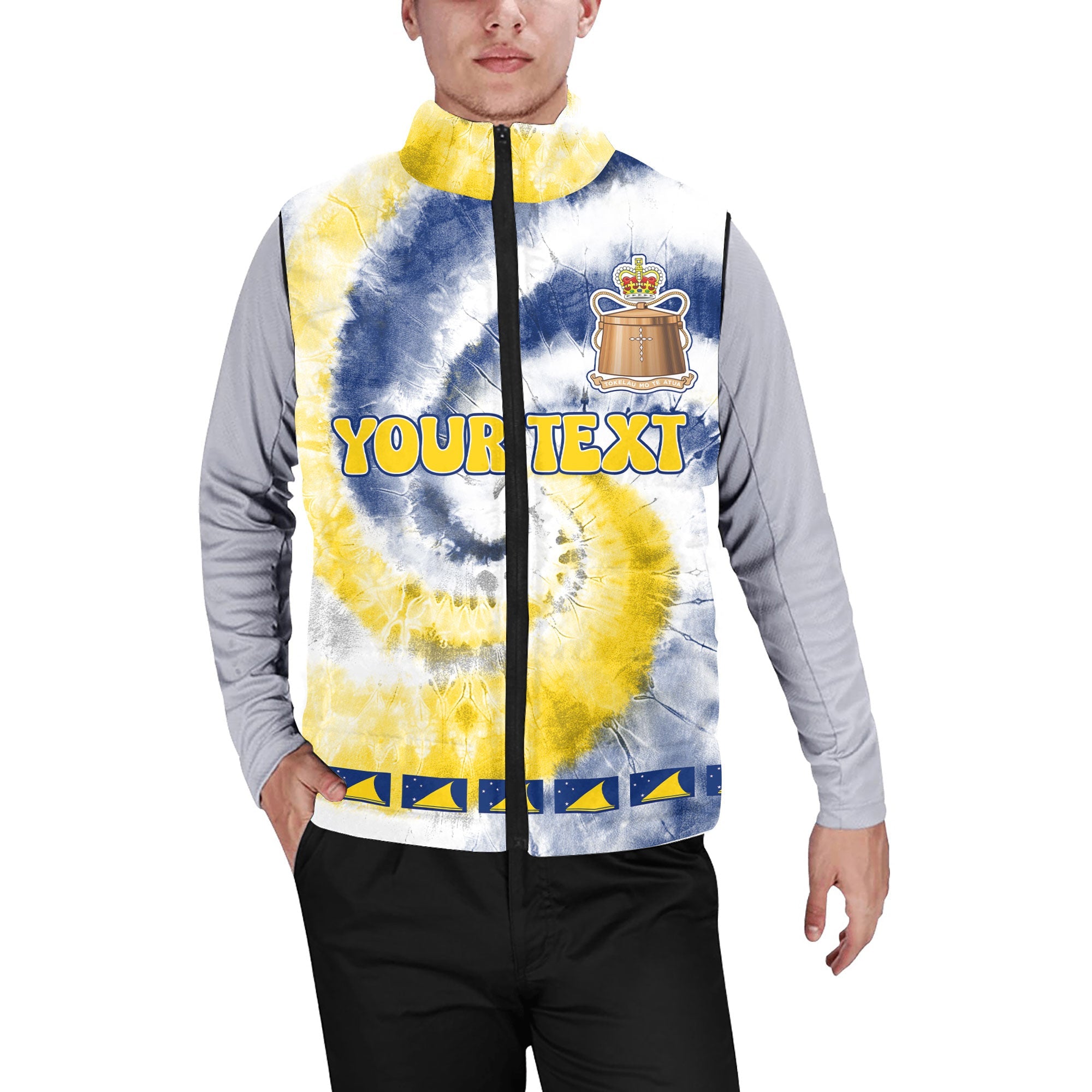 Tokelau Men Padded Jacket Vest Custom Tie Dye Style 1