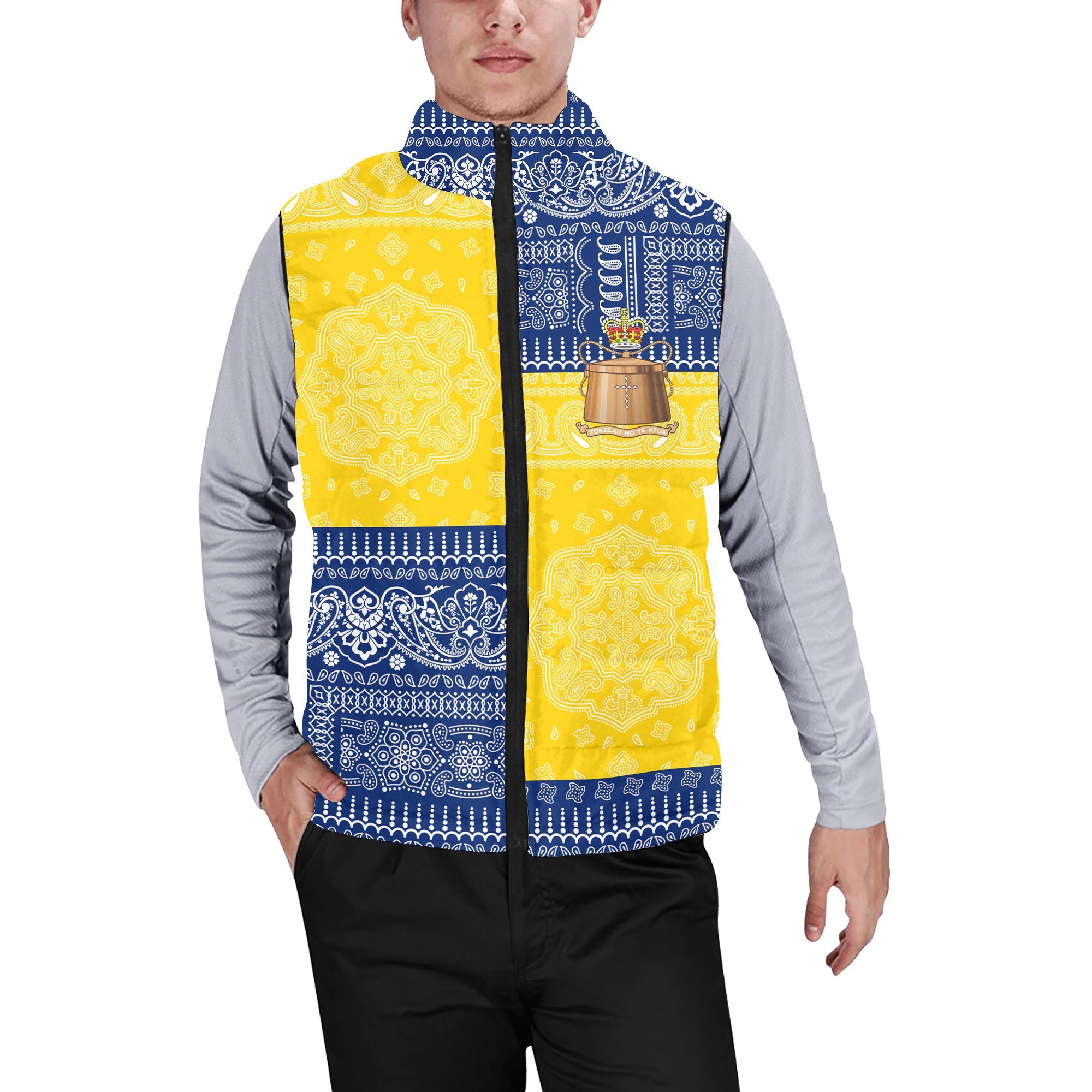 Tokelau Men Padded Jacket Vest Flag And Paisley Basic Style 1