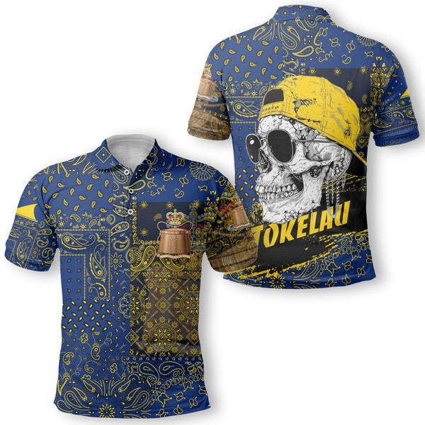 Tokelau Polo Shirt Paisley Flag And Skull Style 1