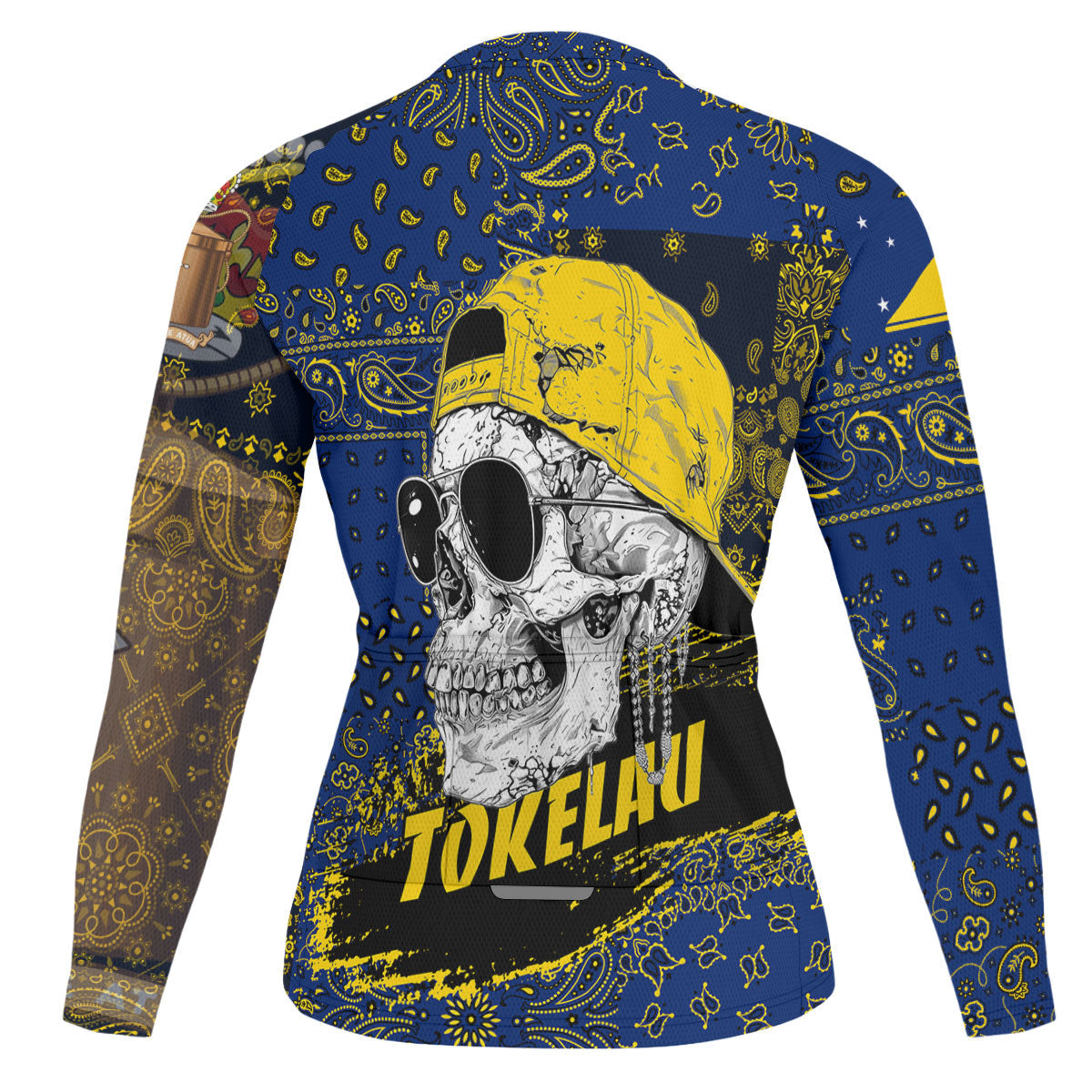 Tokelau Raglan Men Cycling Jersey Long Sleeve Paisley Flag And Skull Style 2