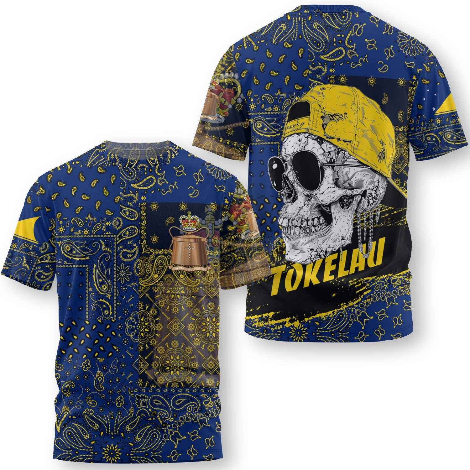 Tokelau T Shirt Paisley Flag And Skull Style 3