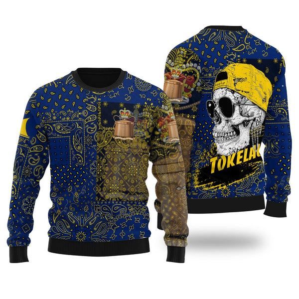 Tokelau Ugly Sweater Paisley Flag And Skull Style 1