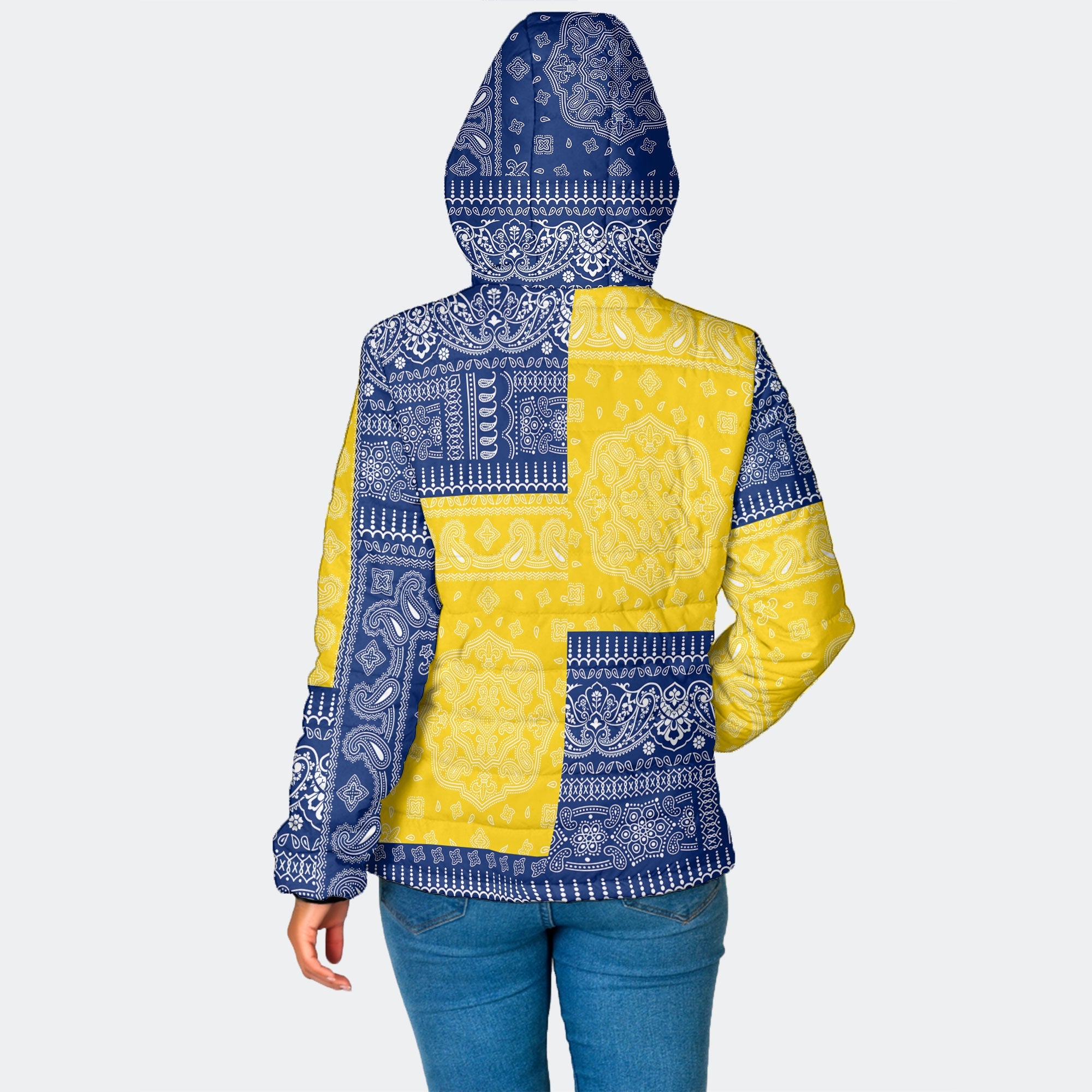 Tokelau Women Hooded Padded Jacket Flag And Paisley Basic Style 2