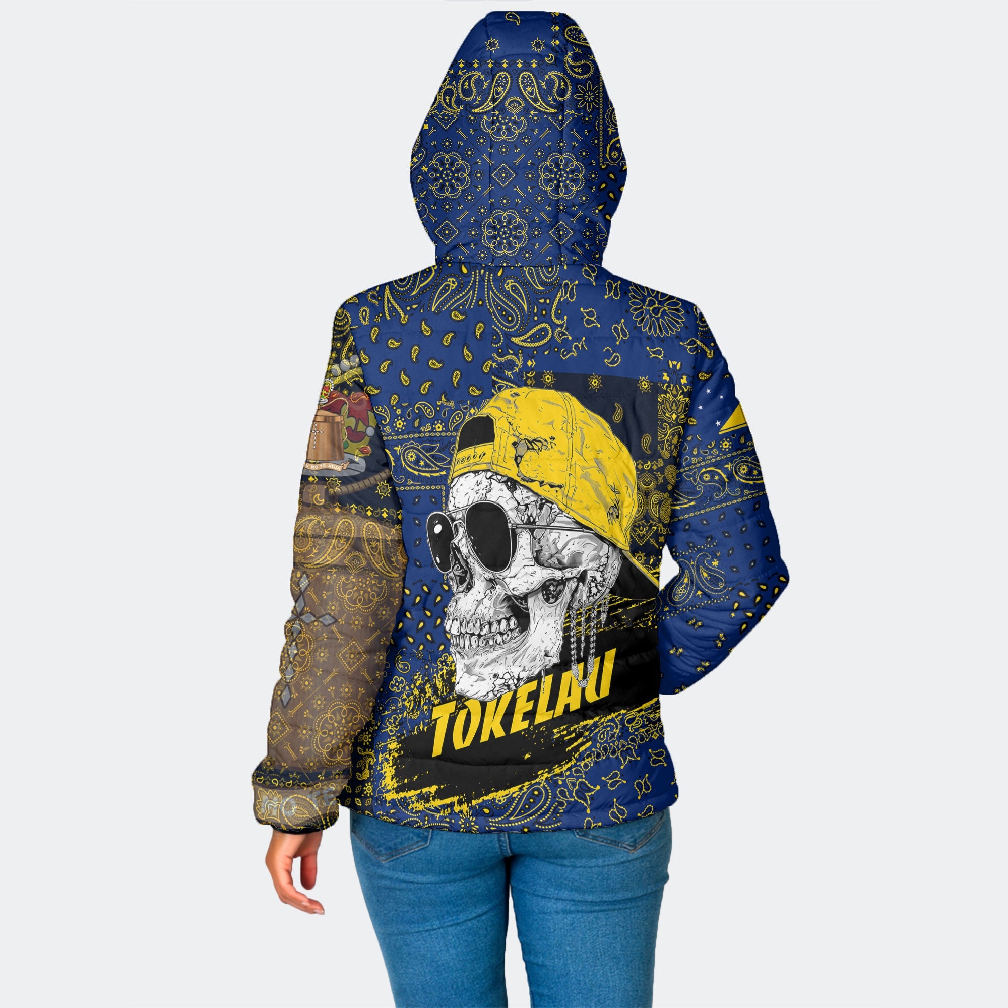 Tokelau Women Hooded Padded Jacket Paisley Flag And Skull Style 2