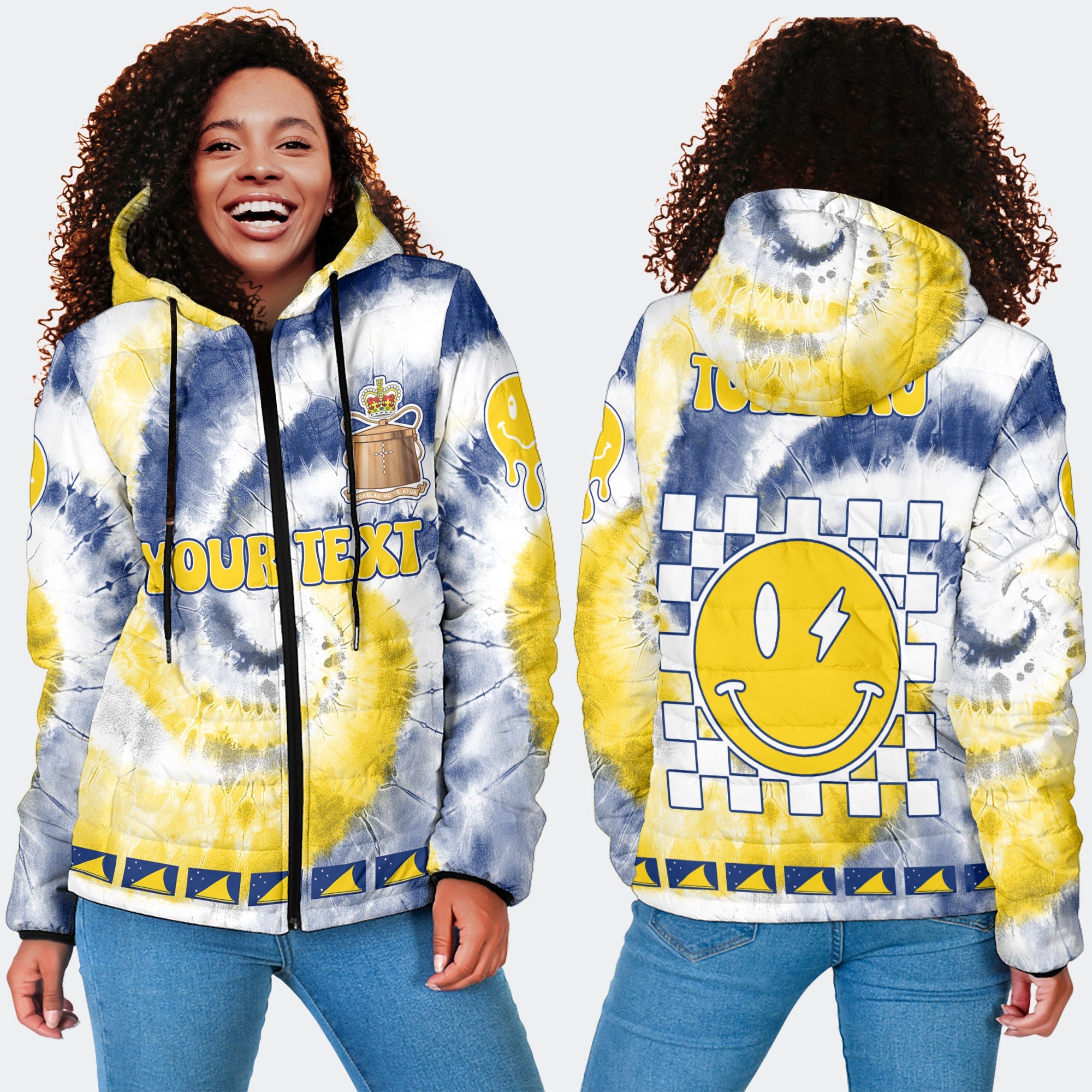 Tokelau Women Hooded Padded Jacket Custom Tie Dye Style 4