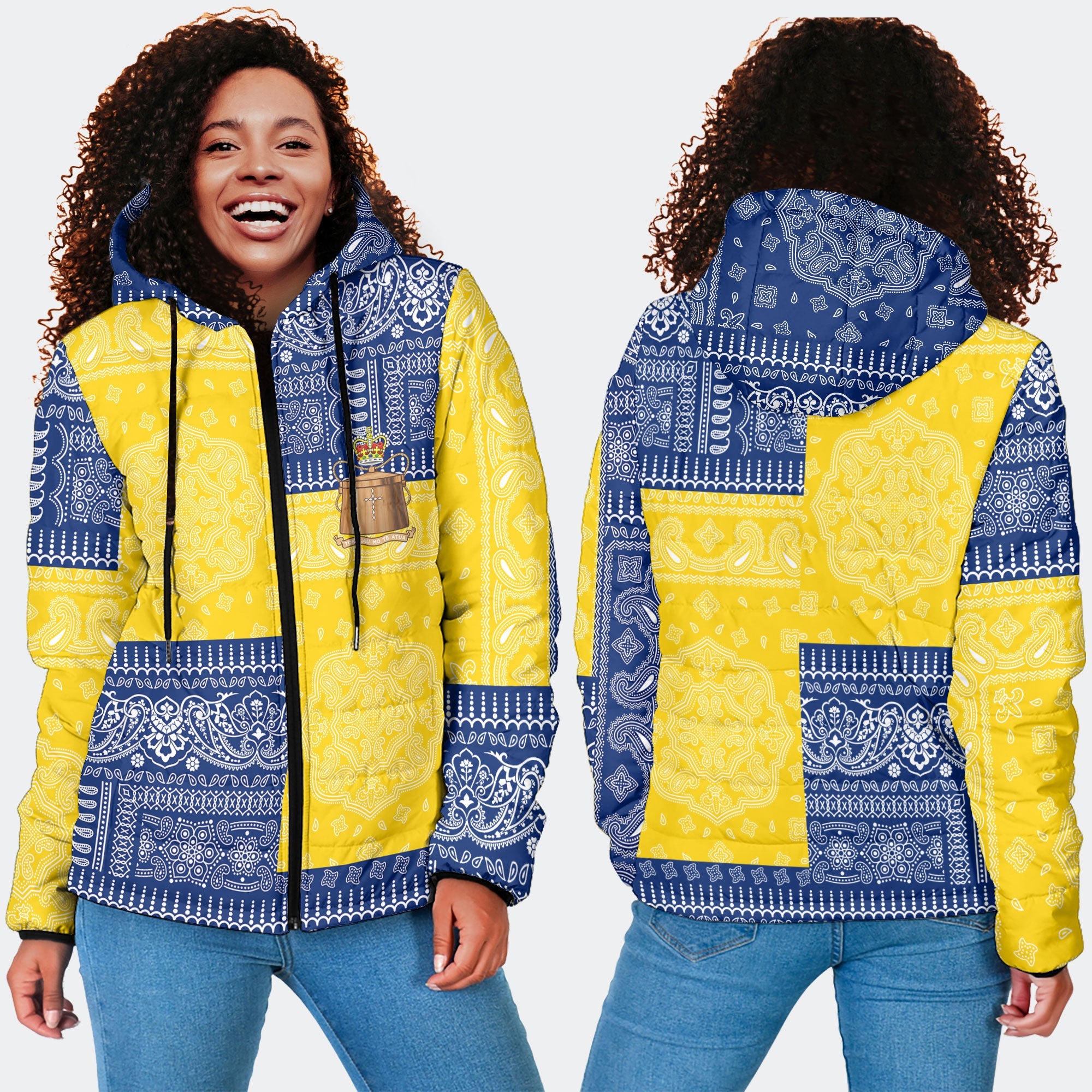 Tokelau Women Hooded Padded Jacket Flag And Paisley Basic Style 4