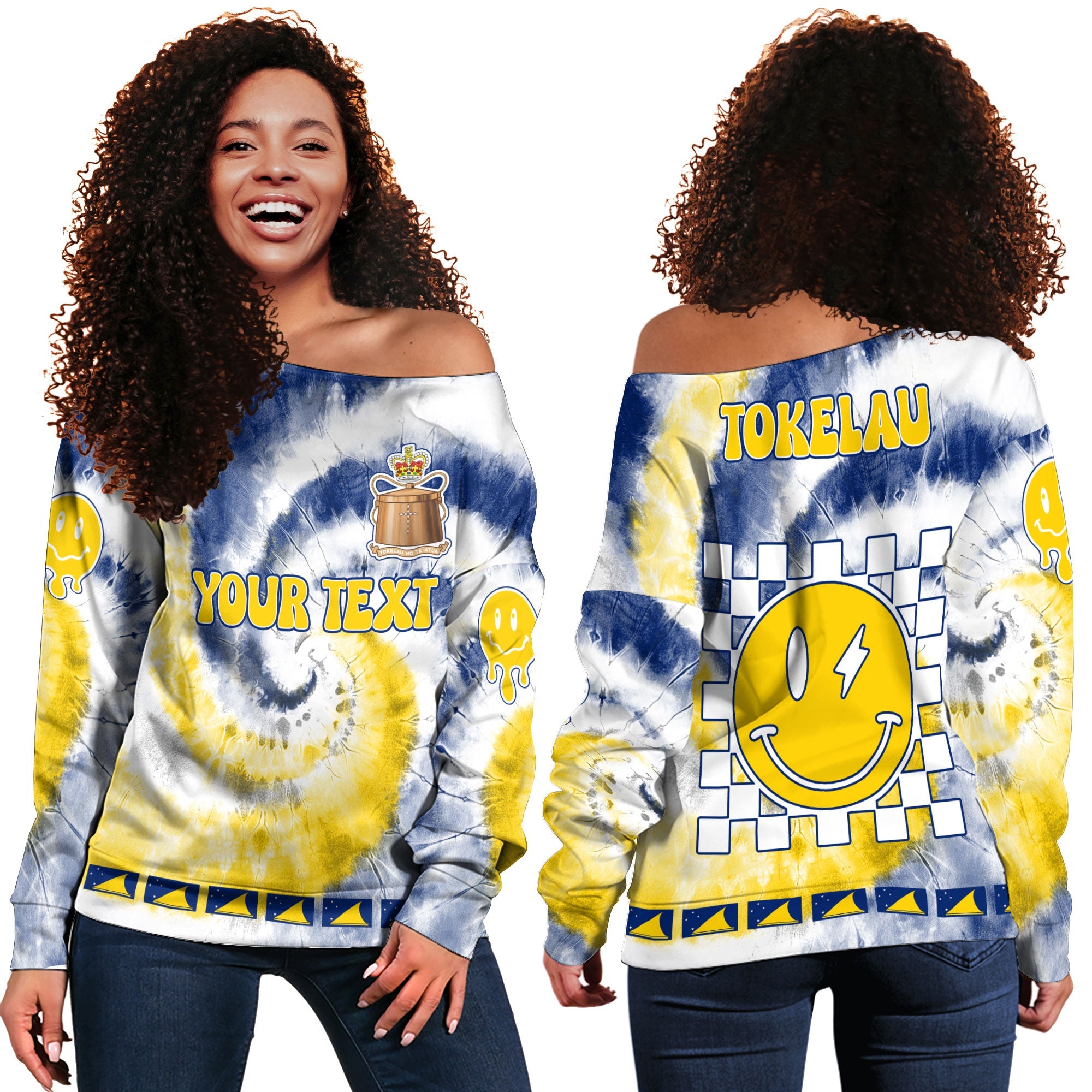 Tokelau Women Off Shoulder Sweatshirt Custom Tie Dye Style 2