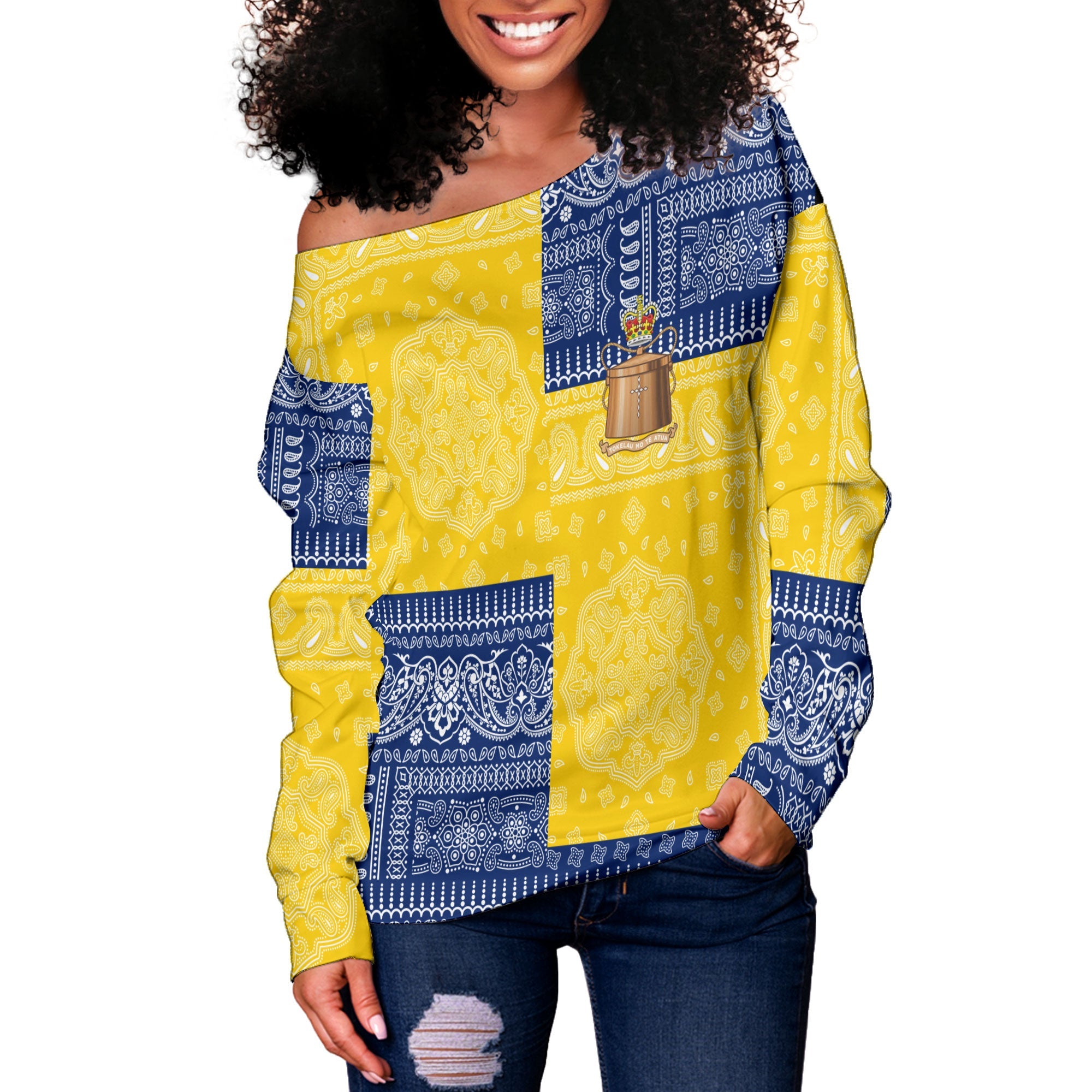 Tokelau Women Off Shoulder Sweatshirt Flag And Paisley Basic Style 2