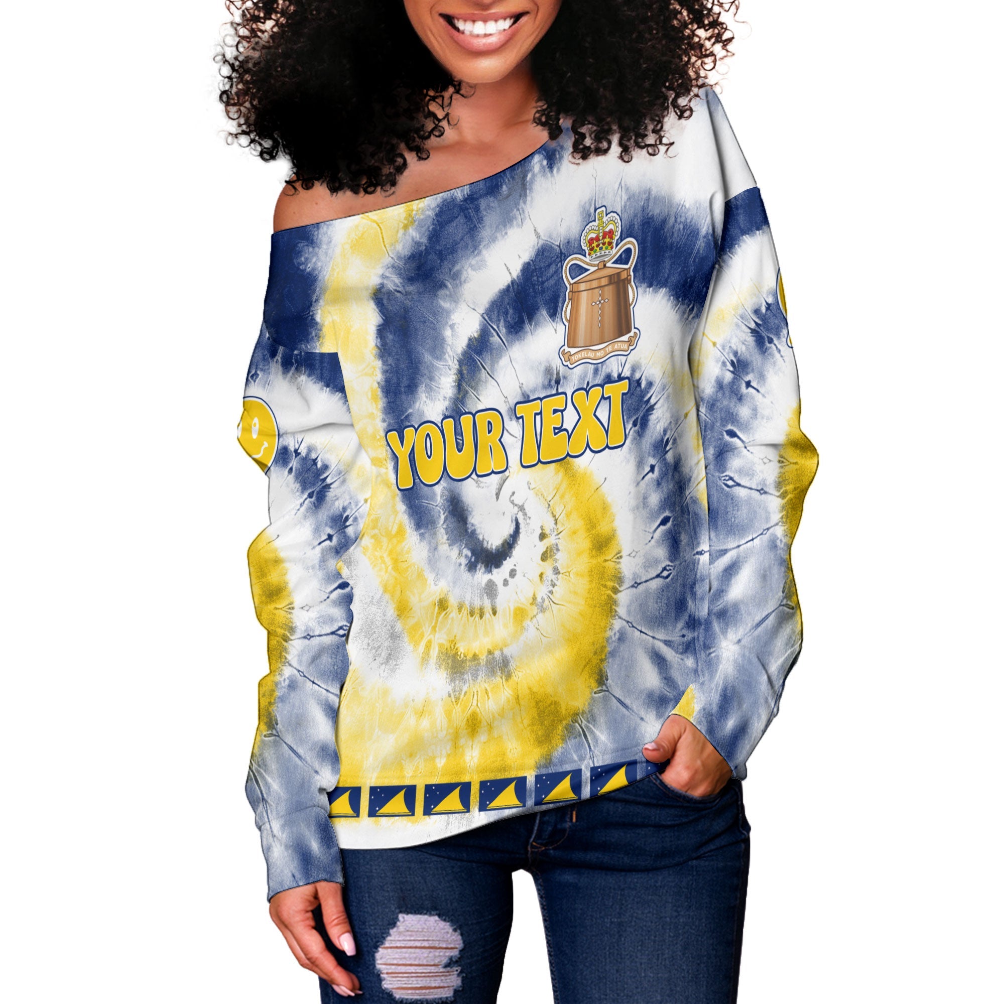 Tokelau Women Off Shoulder Sweatshirt Custom Tie Dye Style 3