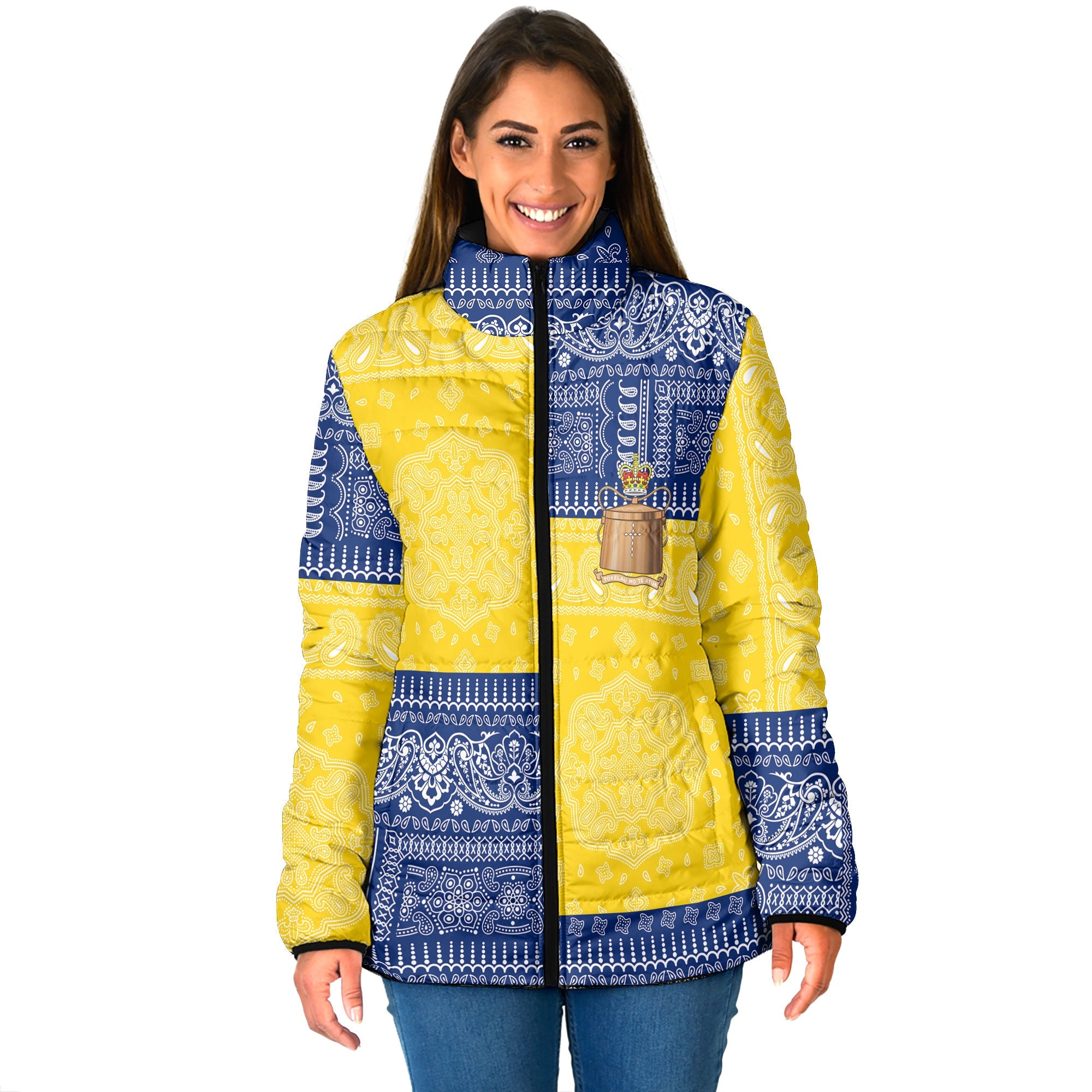 Tokelau Women Padded Jacket Flag And Paisley Basic Style 1