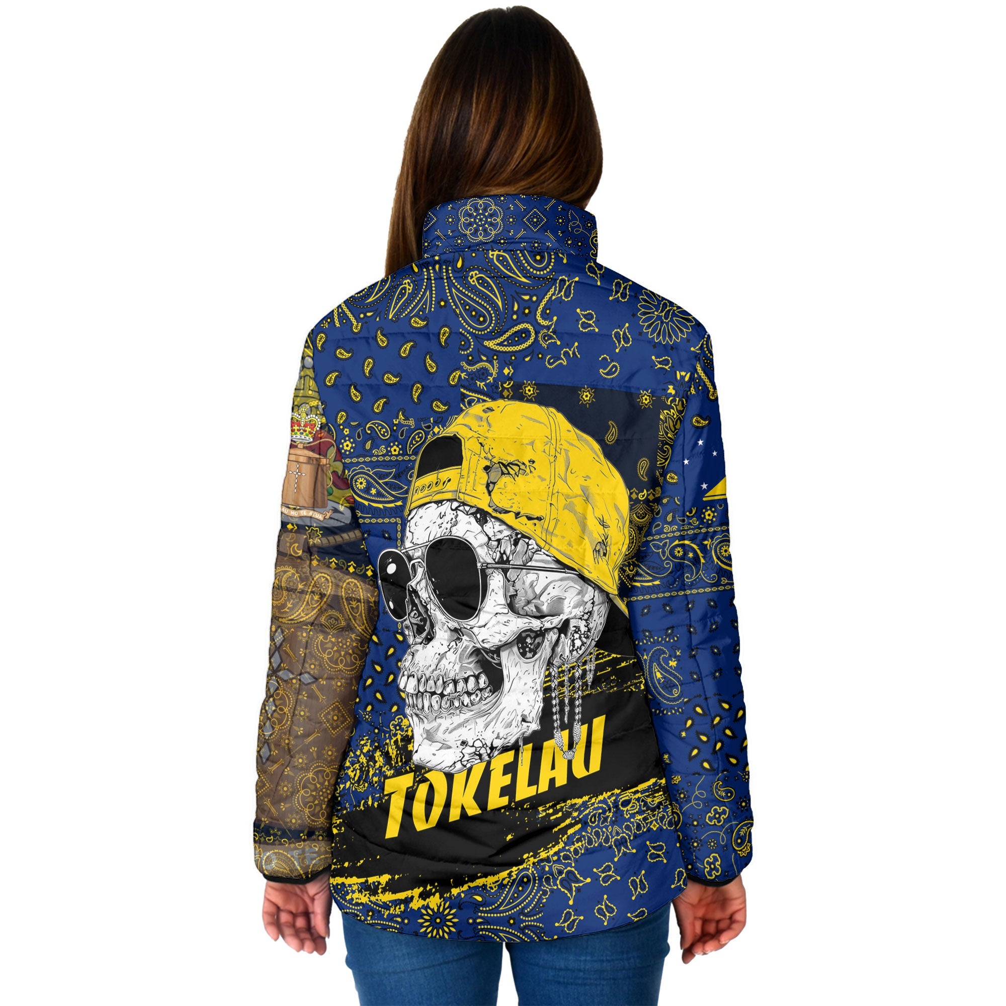 Tokelau Women Padded Jacket Paisley Flag And Skull Style 2