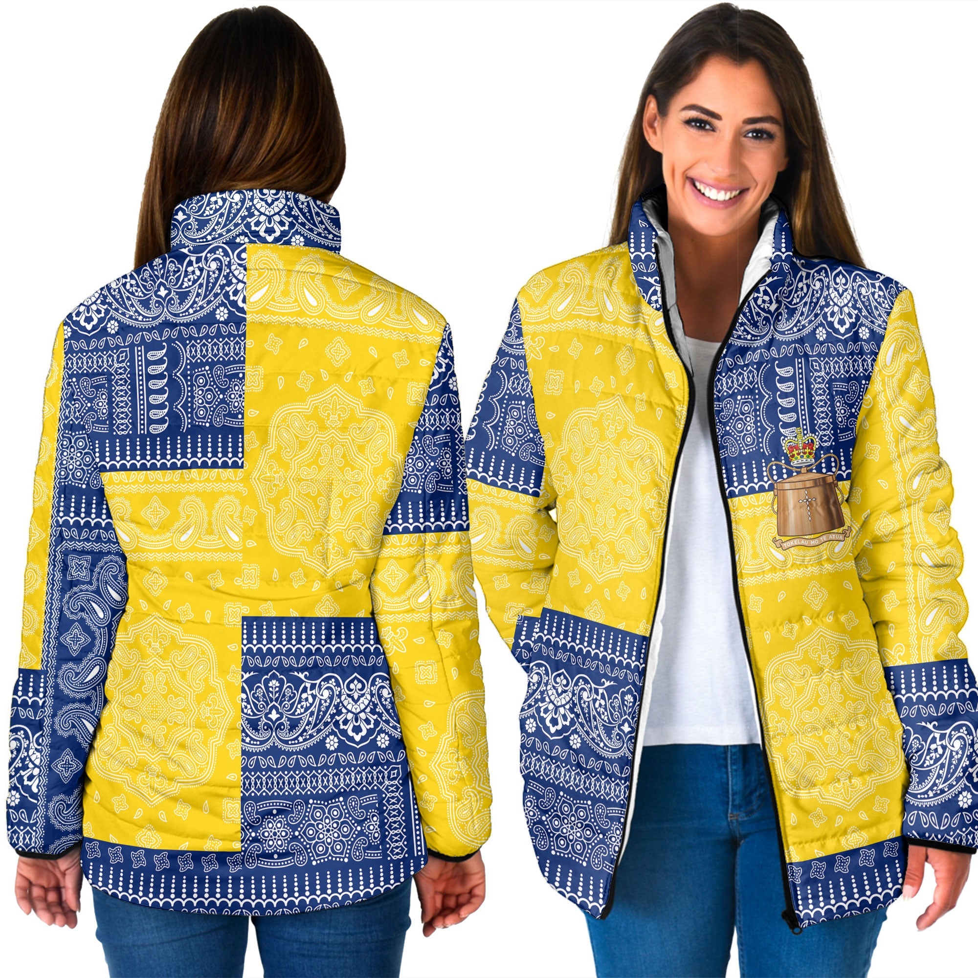 Tokelau Women Padded Jacket Flag And Paisley Basic Style 3