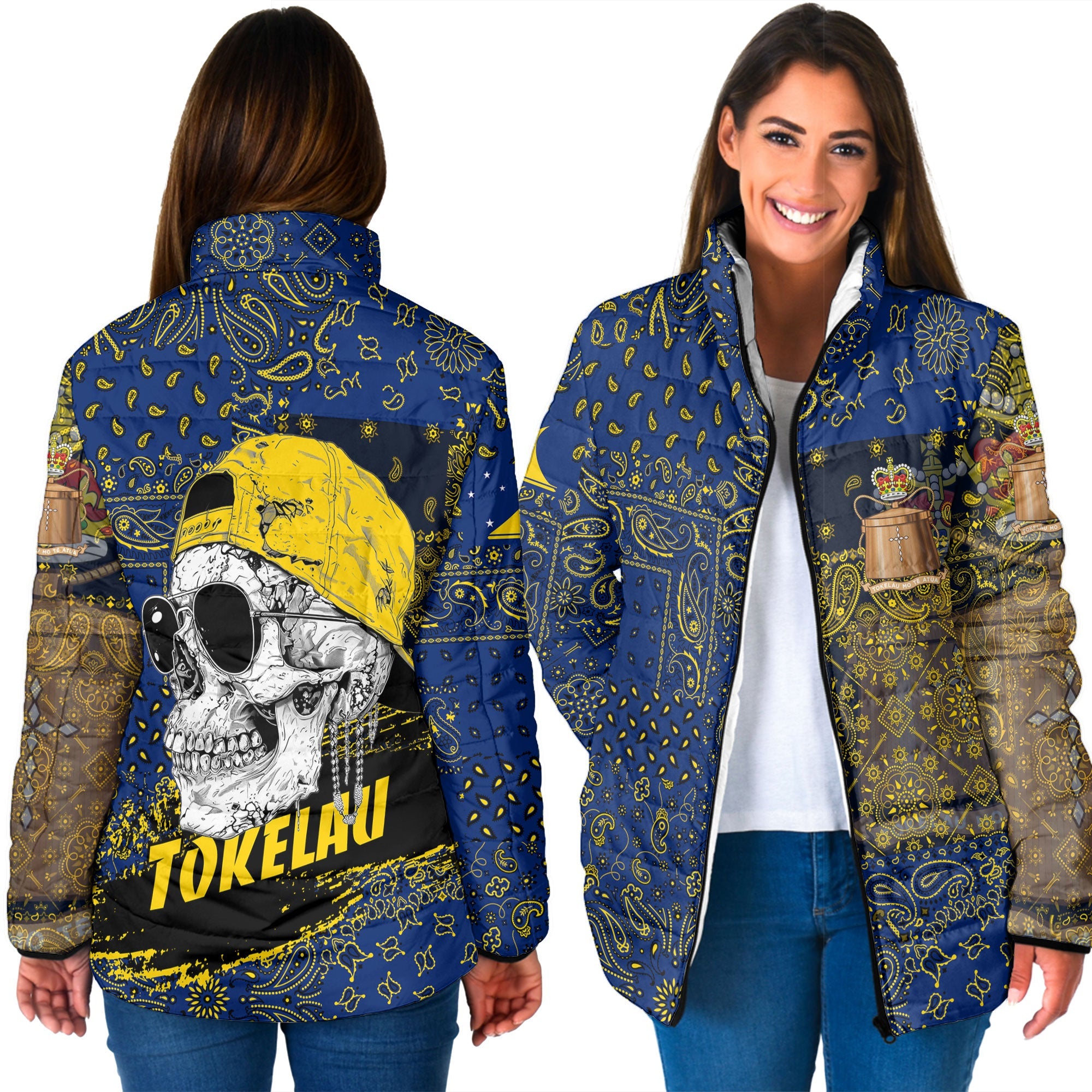 Tokelau Women Padded Jacket Paisley Flag And Skull Style 3