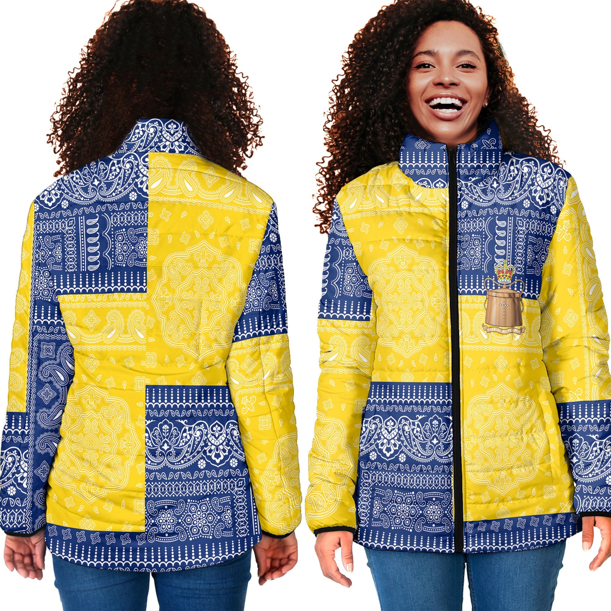 Tokelau Women Padded Jacket Flag And Paisley Basic Style 4