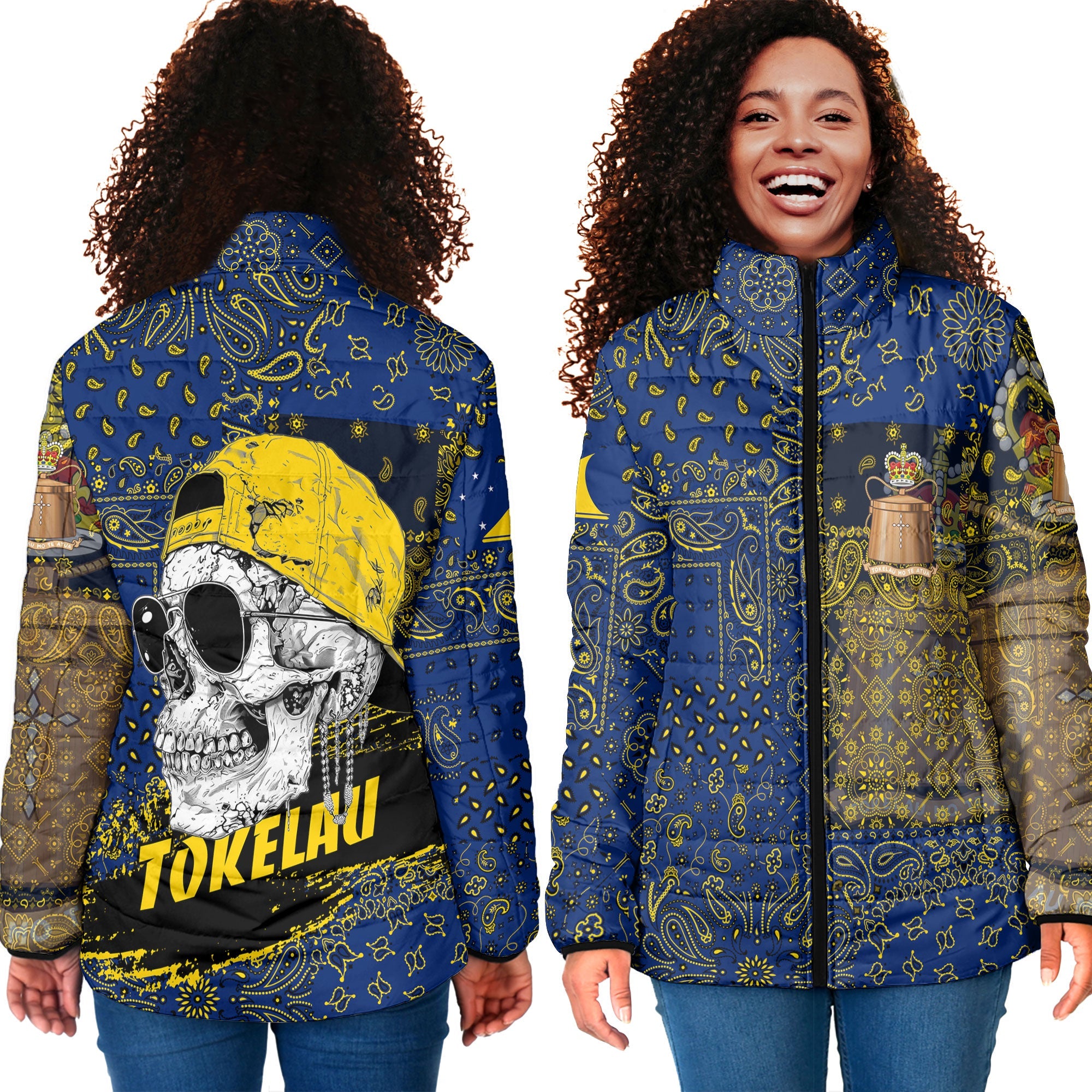 Tokelau Women Padded Jacket Paisley Flag And Skull Style 4