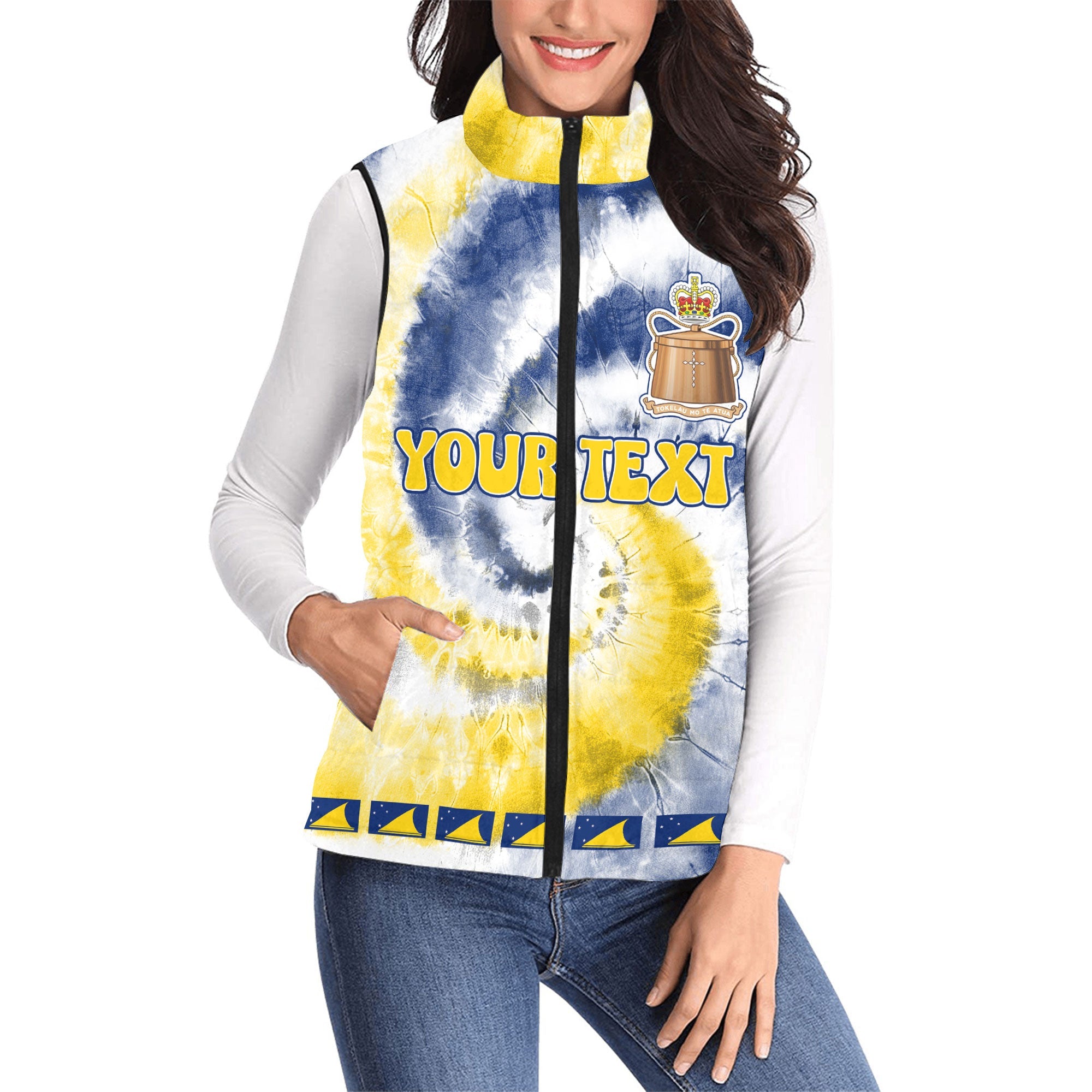 Tokelau Women Padded Jacket Vest Custom Tie Dye Style 1