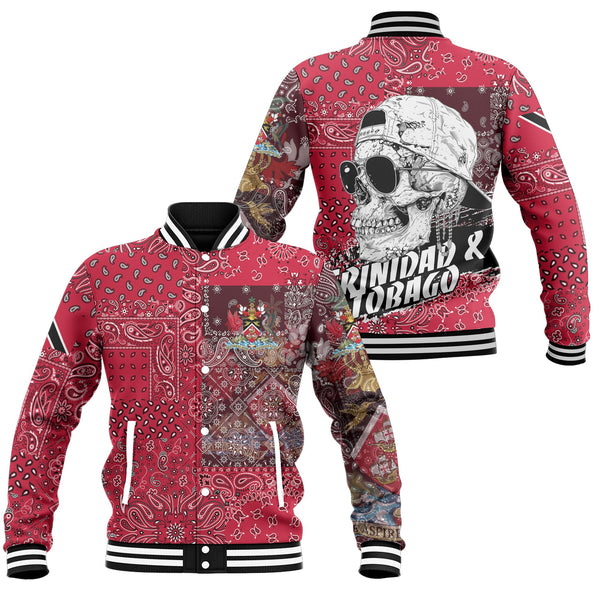 Trinidad And Tobago Baseball Jacket Paisley Flag And Skull Style 1