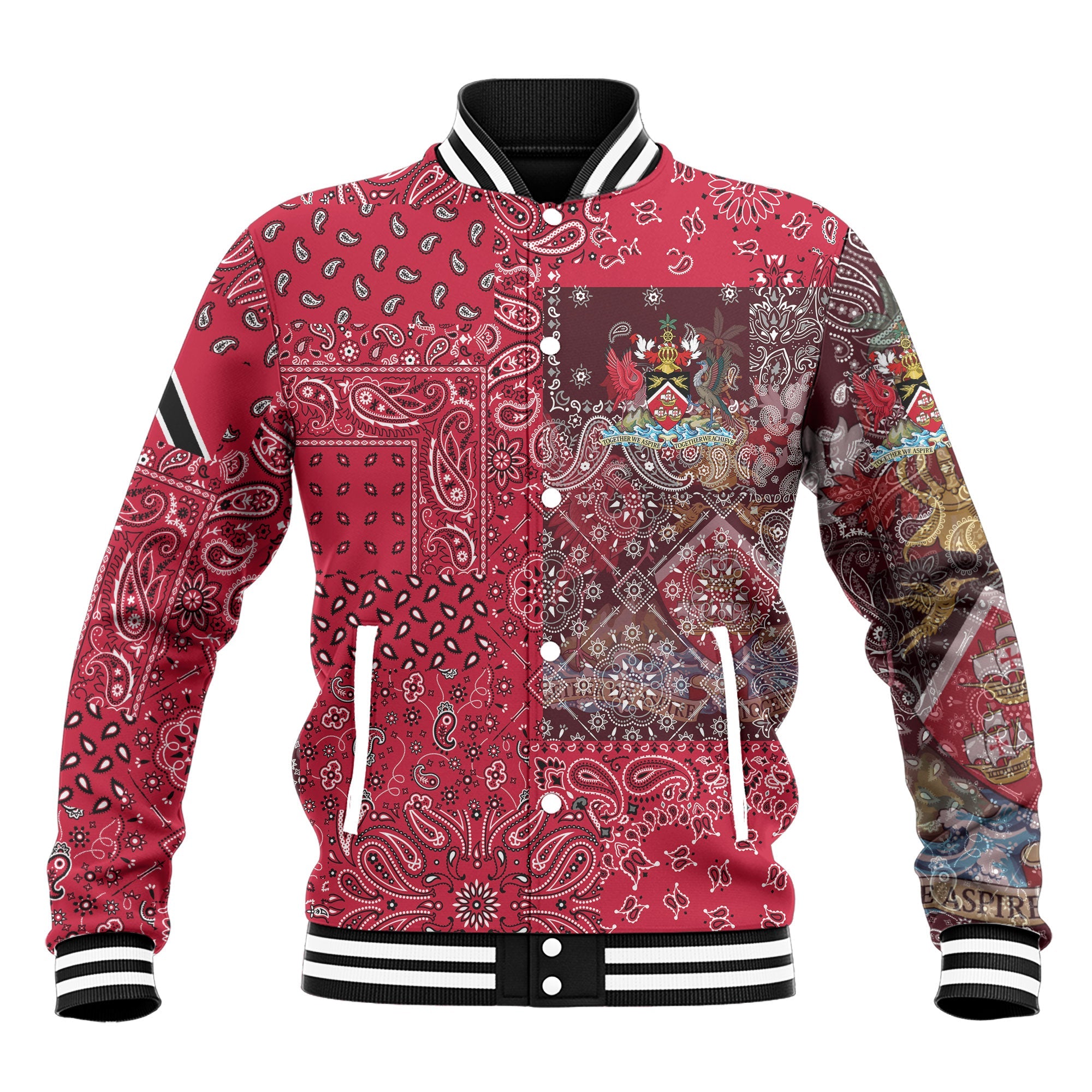 Trinidad And Tobago Baseball Jacket Paisley Flag And Skull Style 2