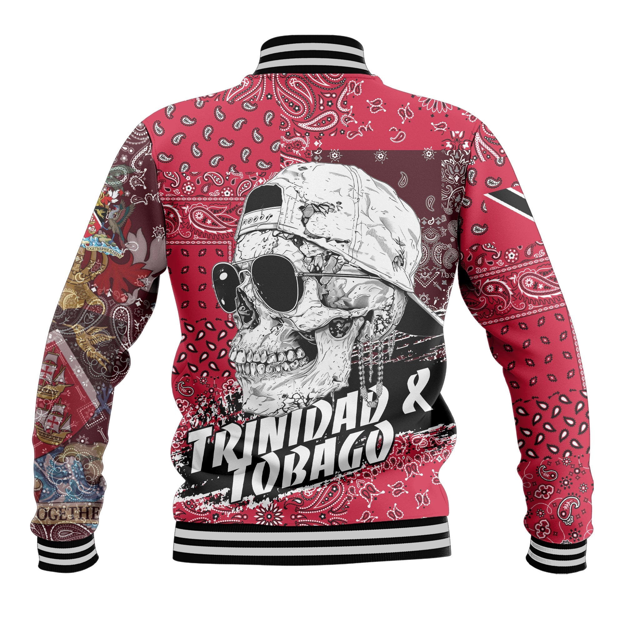 Trinidad And Tobago Baseball Jacket Paisley Flag And Skull Style 3