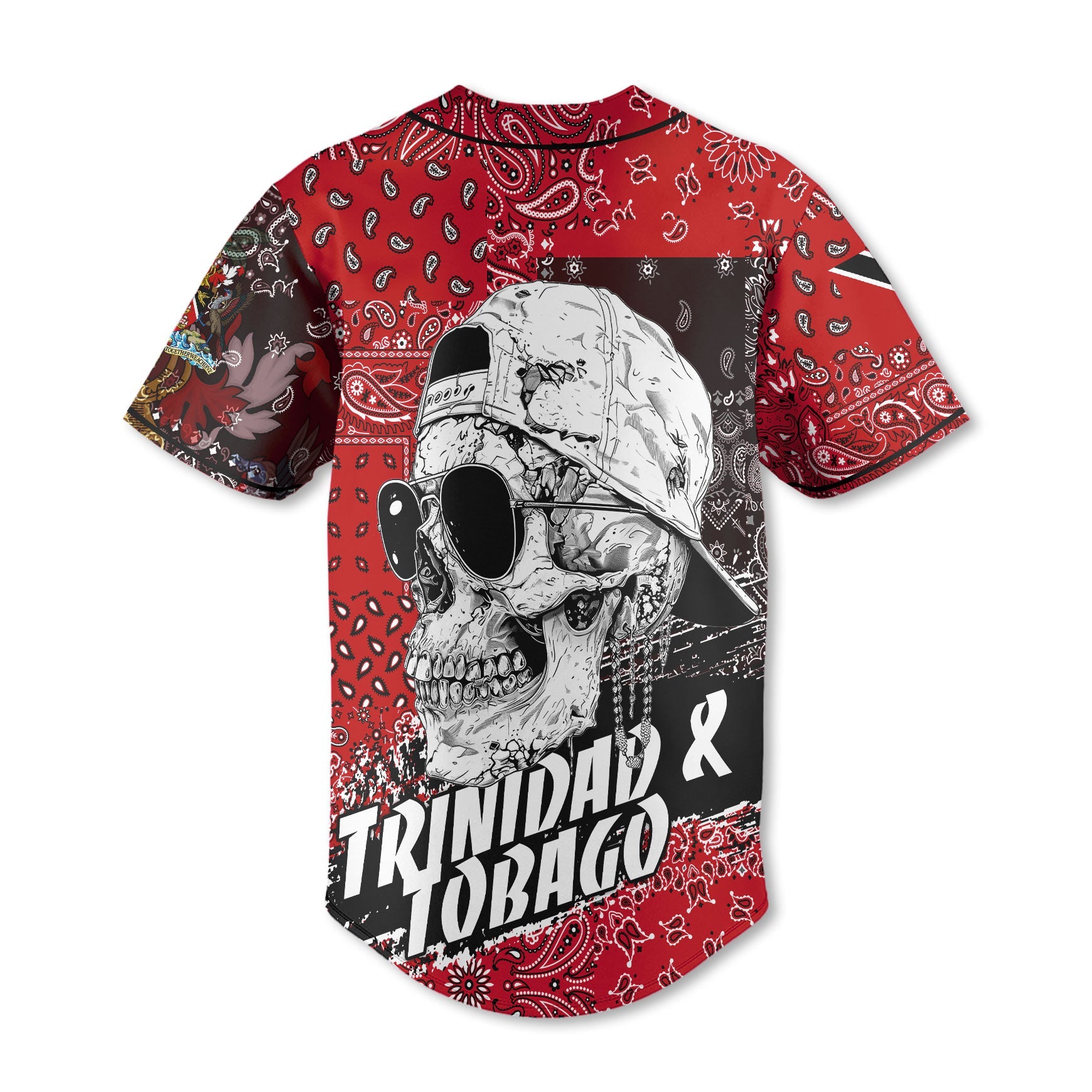 Trinidad And Tobago Baseball Jersey Paisley Flag And Skull Style 3