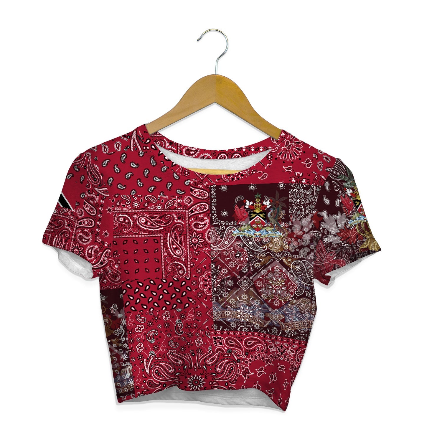 Trinidad And Tobago Croptop T Shirt Paisley Flag And Skull Style 1