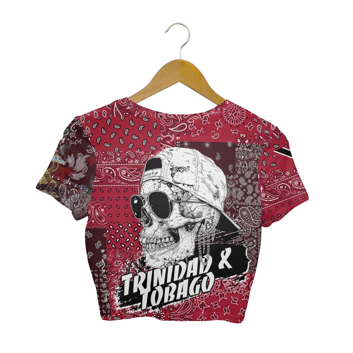 Trinidad And Tobago Croptop T Shirt Paisley Flag And Skull Style 2