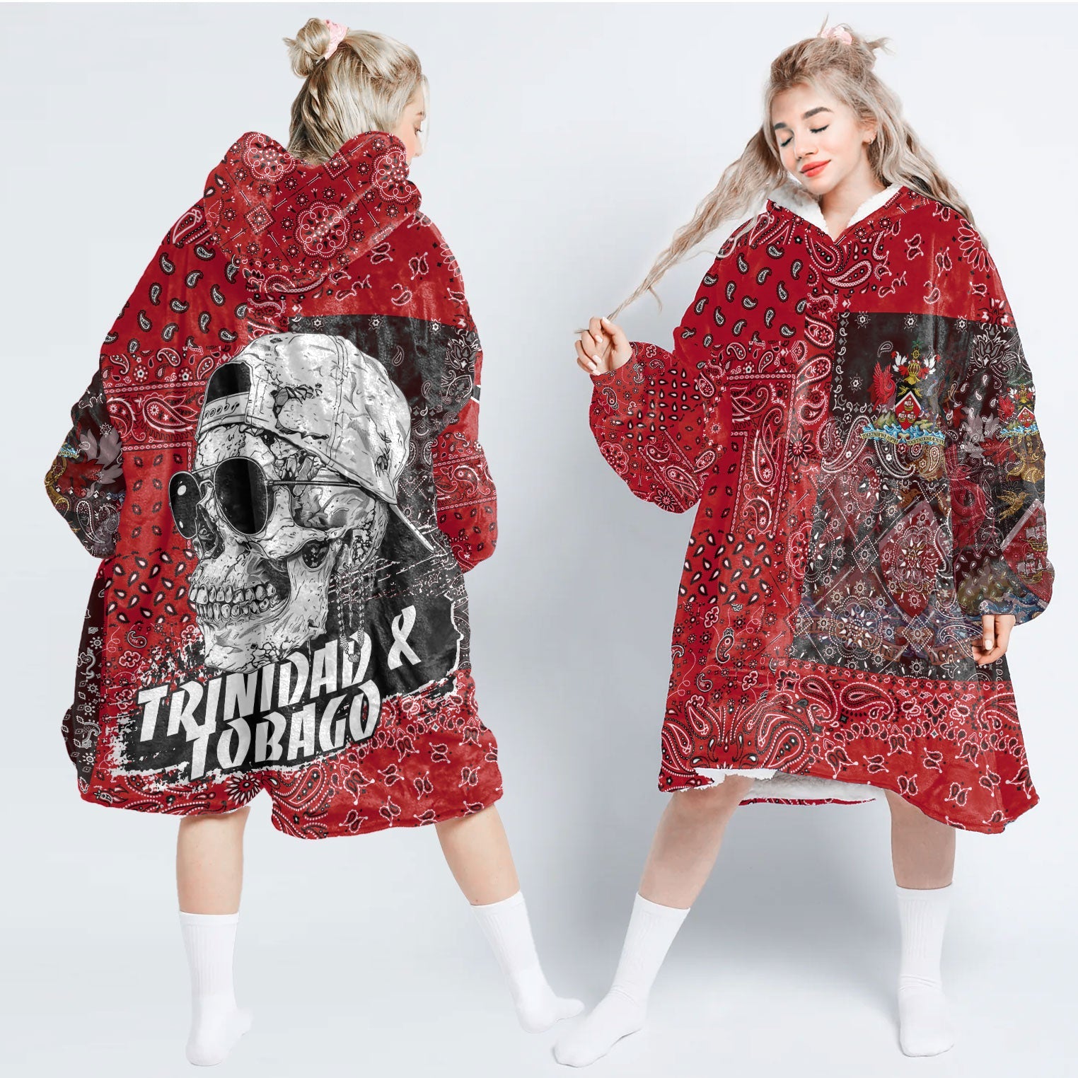 Trinidad And Tobago Hoodie Blanket Paisley Flag And Skull Style 1