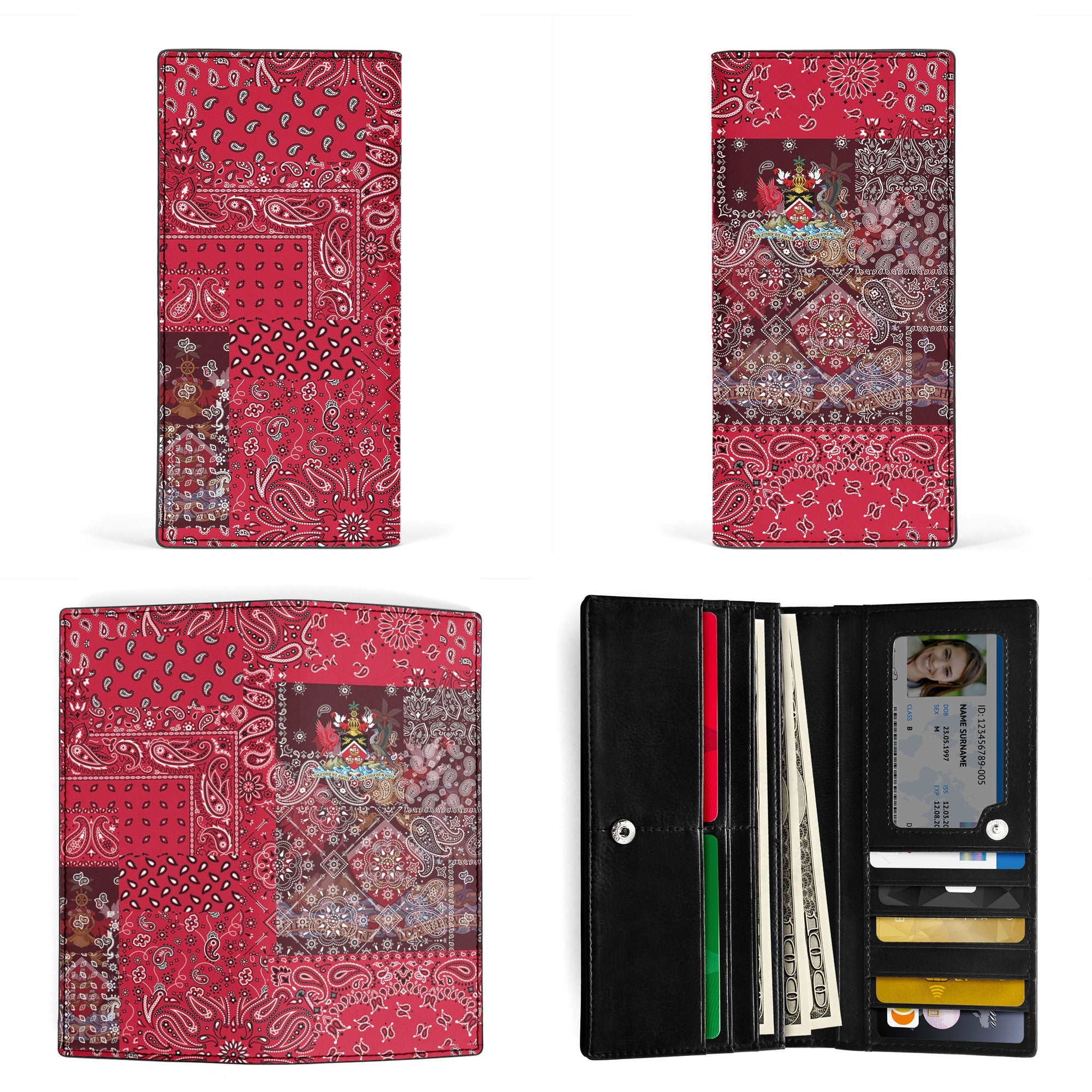 Trinidad And Tobago Leather Wallet Paisley Flag And Skull Style 3