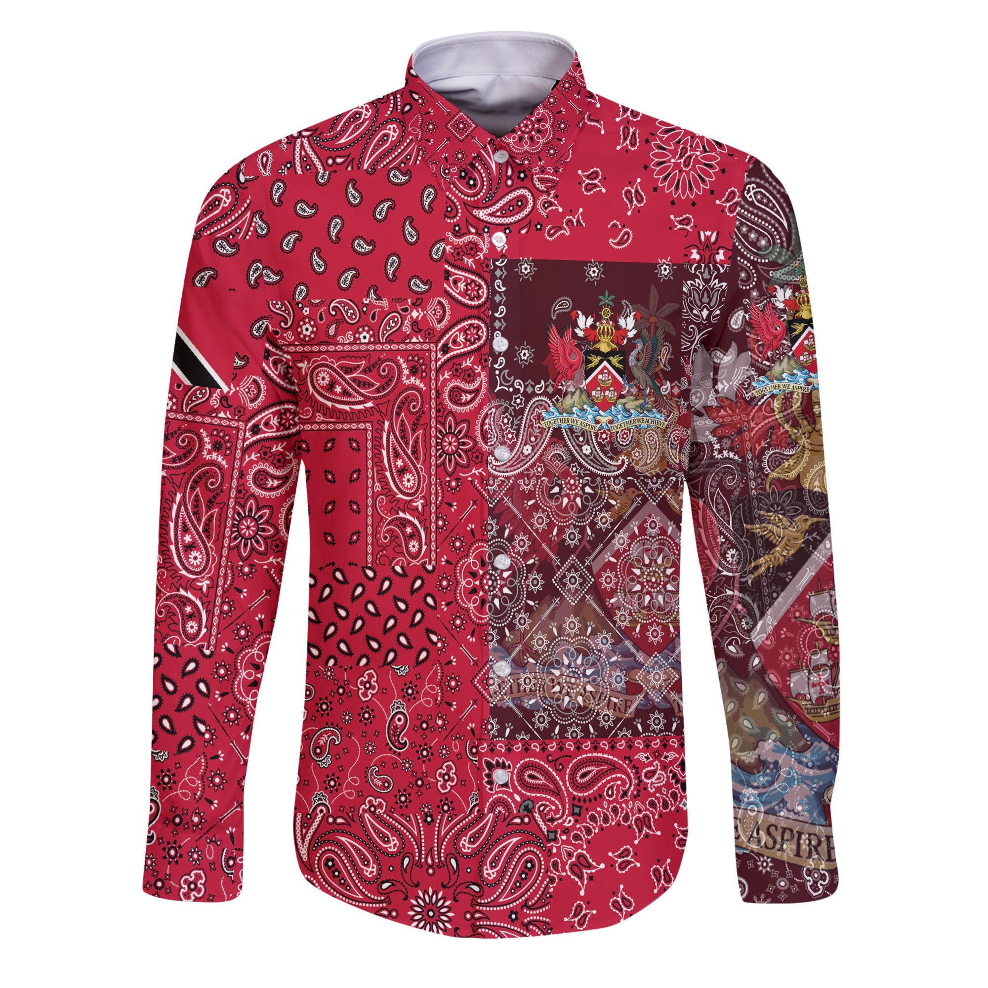 Trinidad And Tobago Long Sleeve Button Shirt Paisley Flag And Skull Style 1