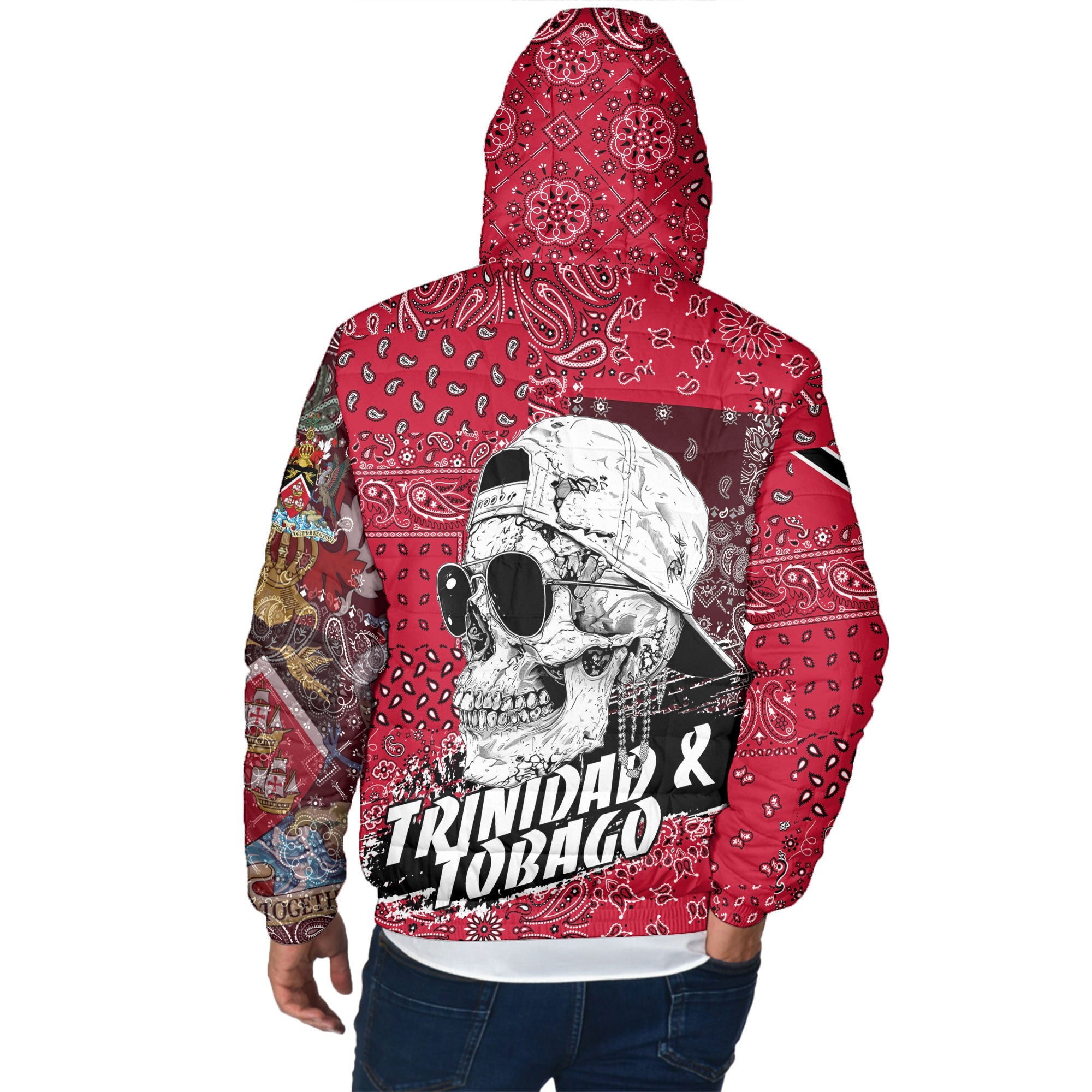 Trinidad And Tobago Men Hooded Padded Jacket Paisley Flag And Skull Style 3