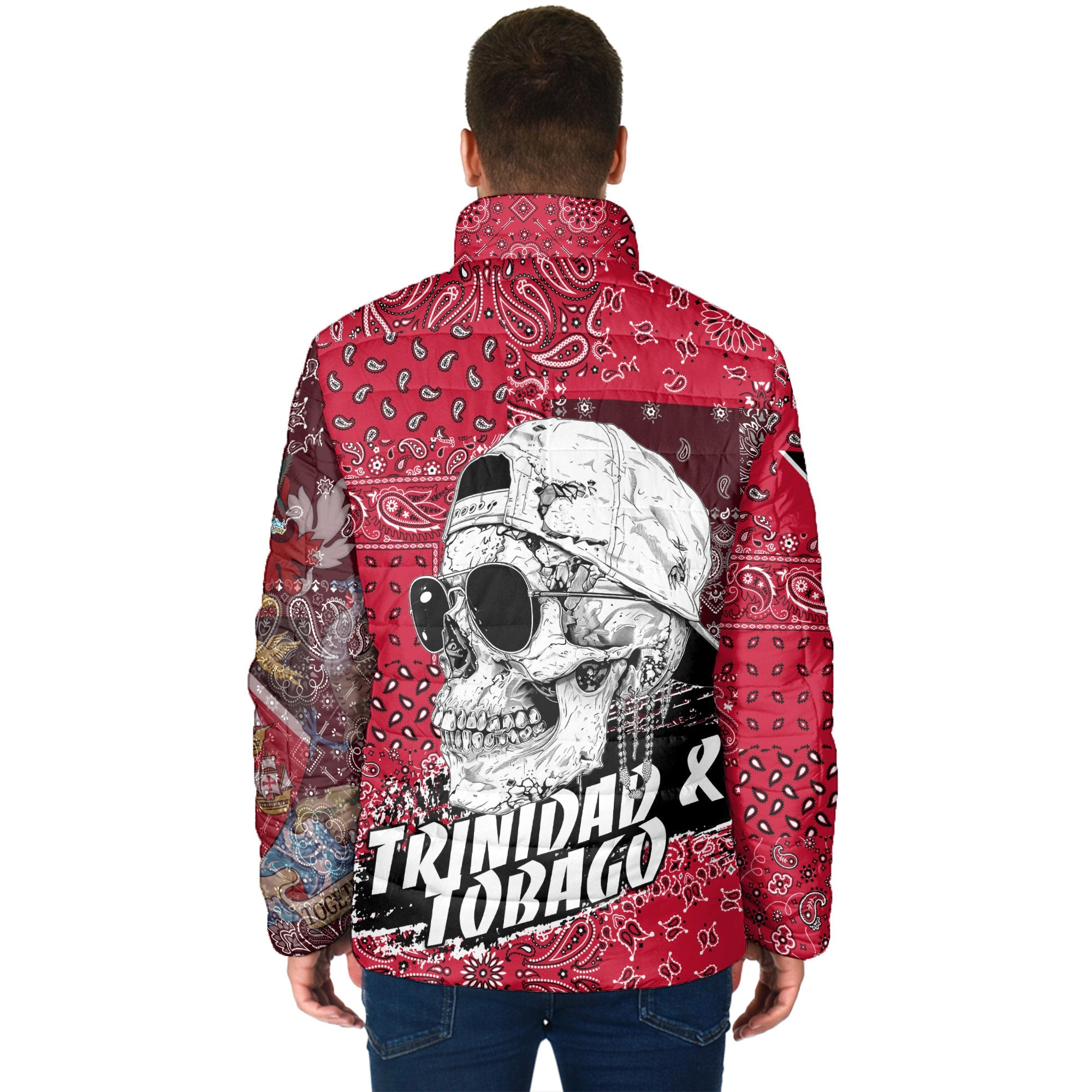 Trinidad And Tobago Men Padded Jacket Paisley Flag And Skull Style 2