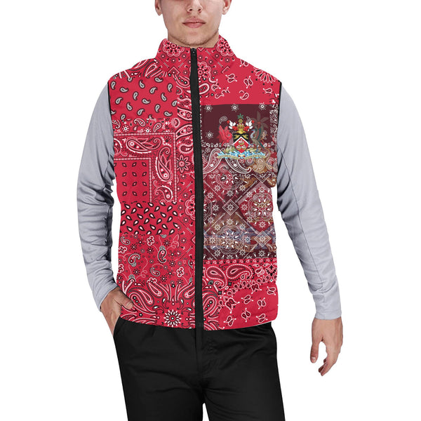 Trinidad And Tobago Men Padded Jacket Vest Paisley Flag And Skull Style 1