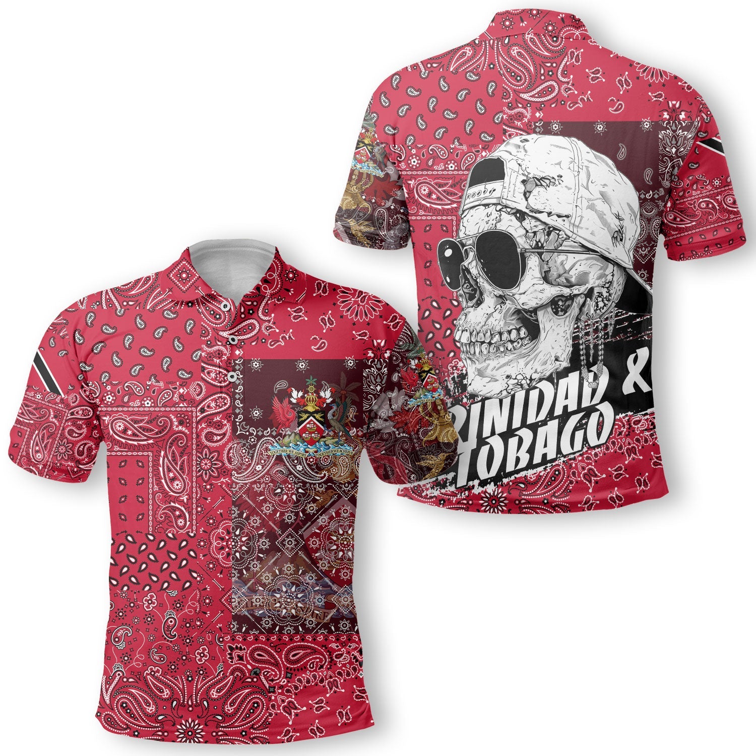 Trinidad And Tobago Polo Shirt Paisley Flag And Skull Style 1