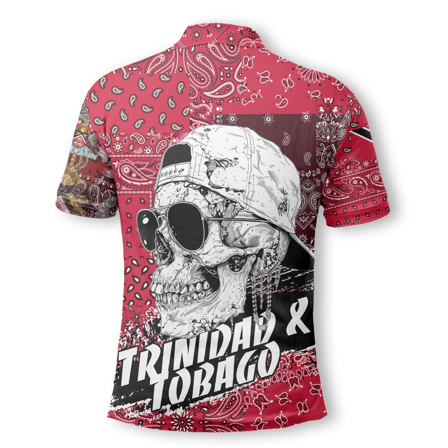 Trinidad And Tobago Polo Shirt Paisley Flag And Skull Style 3